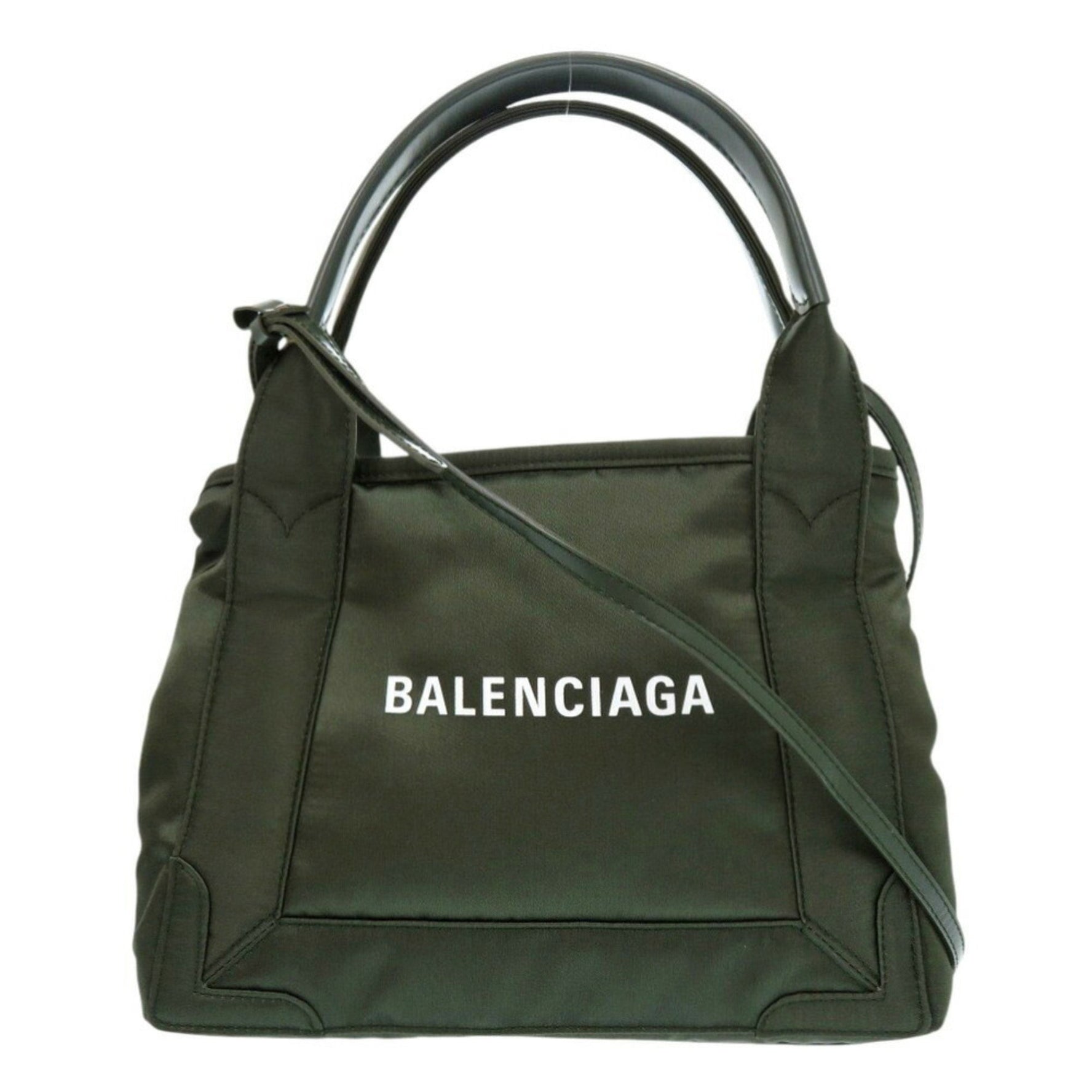 Like new Balenciaga Navy Cabas XS 3190 P Nylon Khaki 2-way Handbag 0124BALENCIAGA