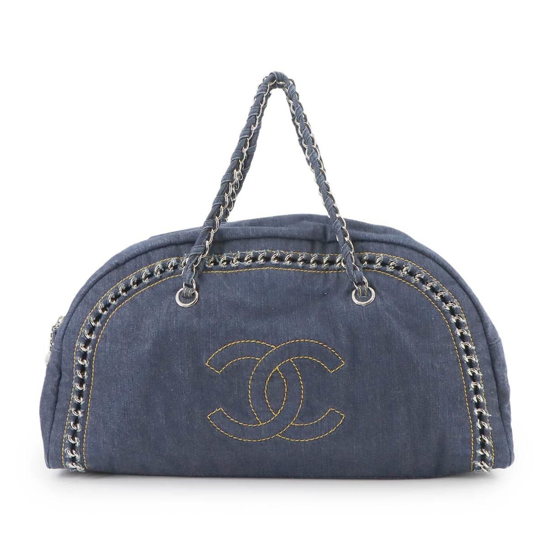 CHANEL Line Chain Boston Handbag Denim Blue A31575 Luxury Bag