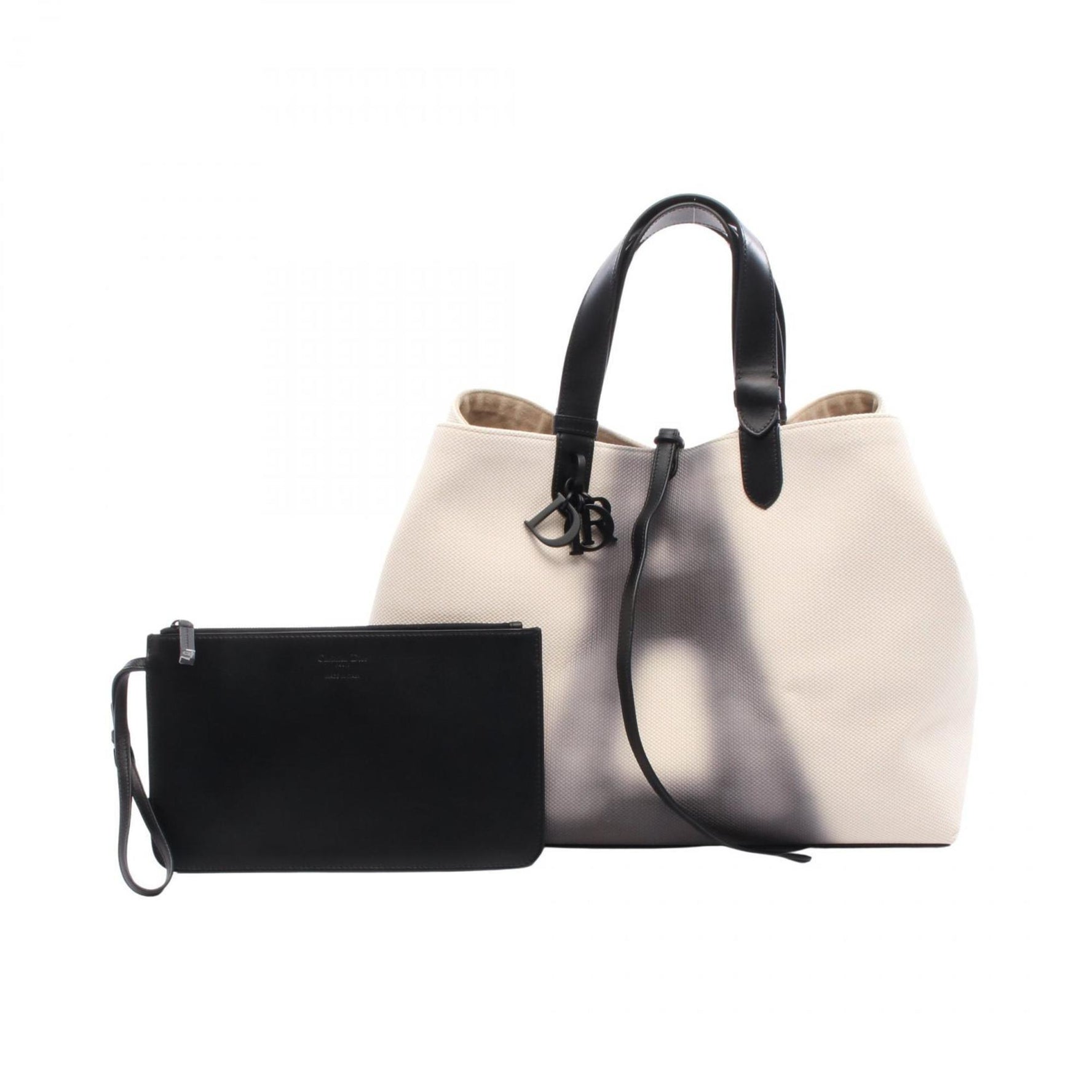 Christian Dior Dior Toujours Large Handbag, Canvas and Leather, Ivory Black