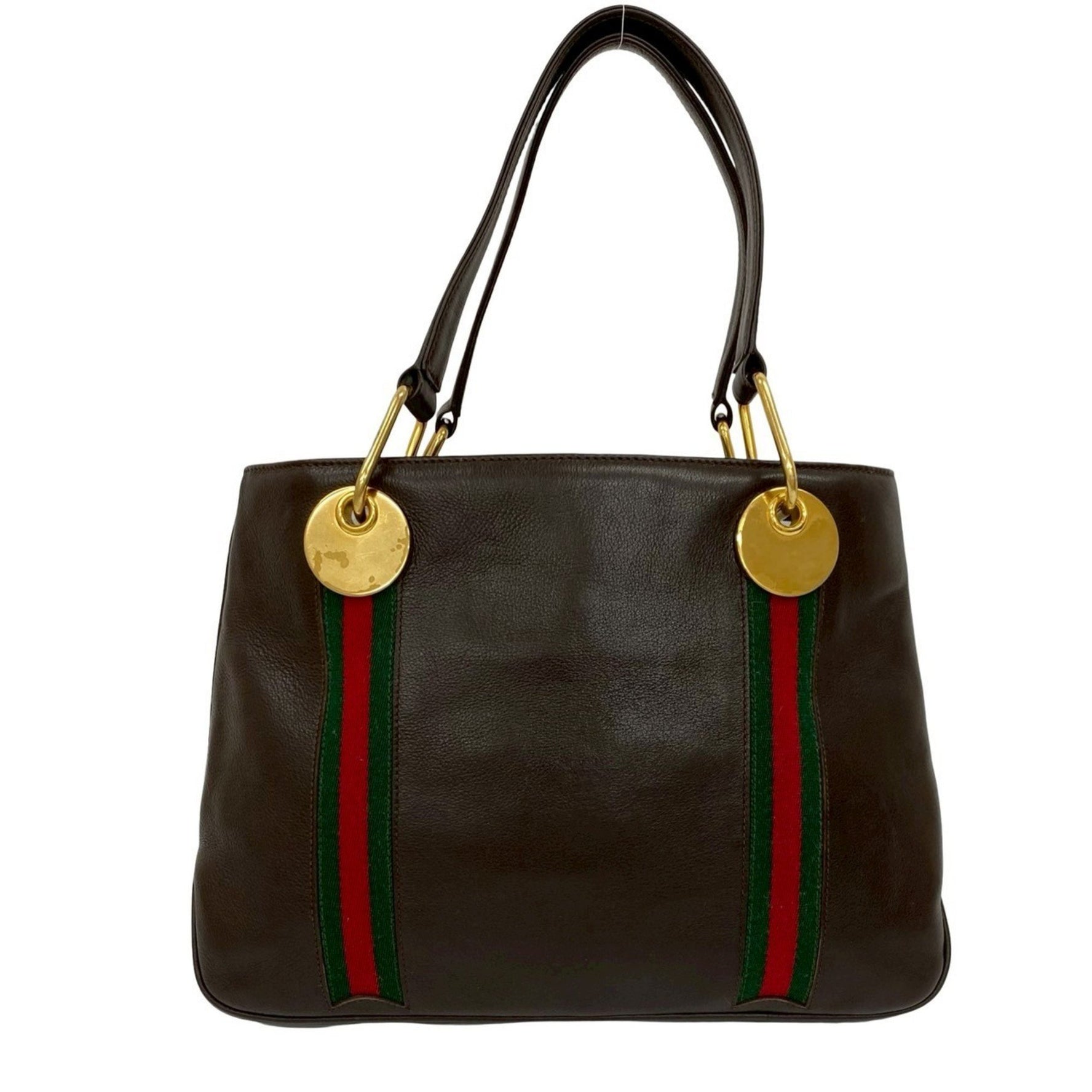 GUCCI Old Gucci Sherry Line Leather Handbag Tote Bag Brown