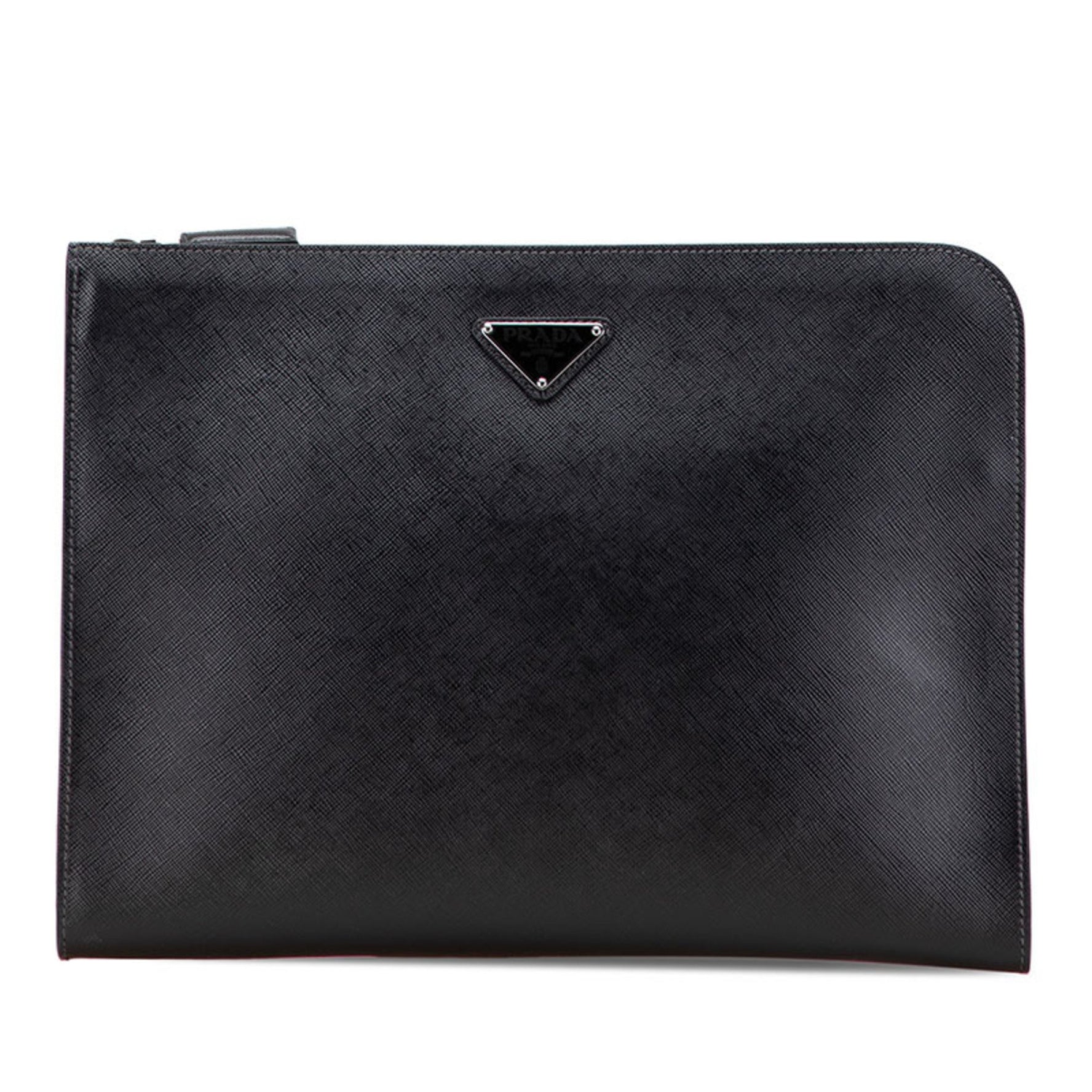 Prada Triangle Logo Plate Clutch Bag Leather