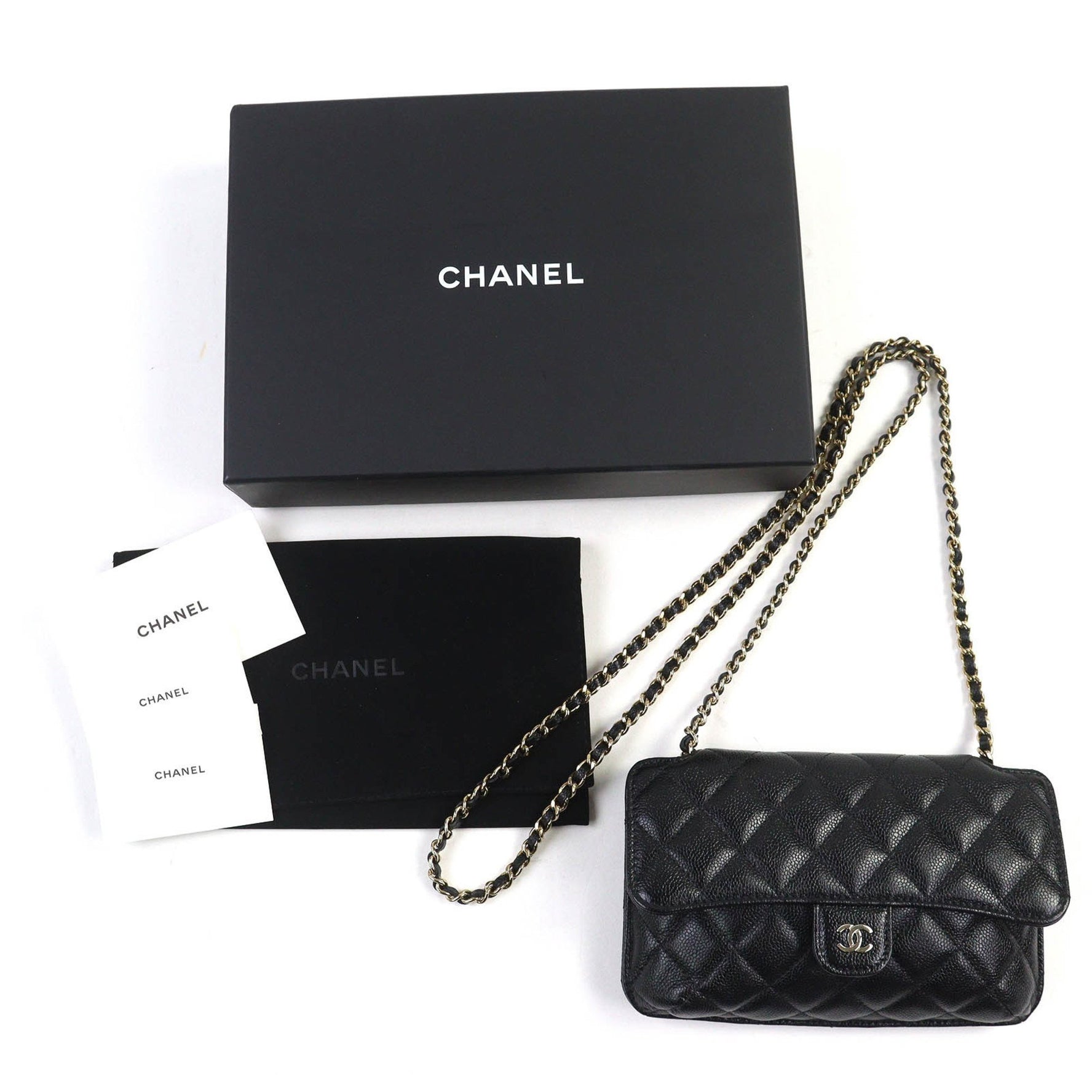 CHANEL Coco Mark Caviar Leather Chain Shoulder Bag, Random Serial Number, Black/Multicolor, Box and Dust Bag Included, Made in Italy