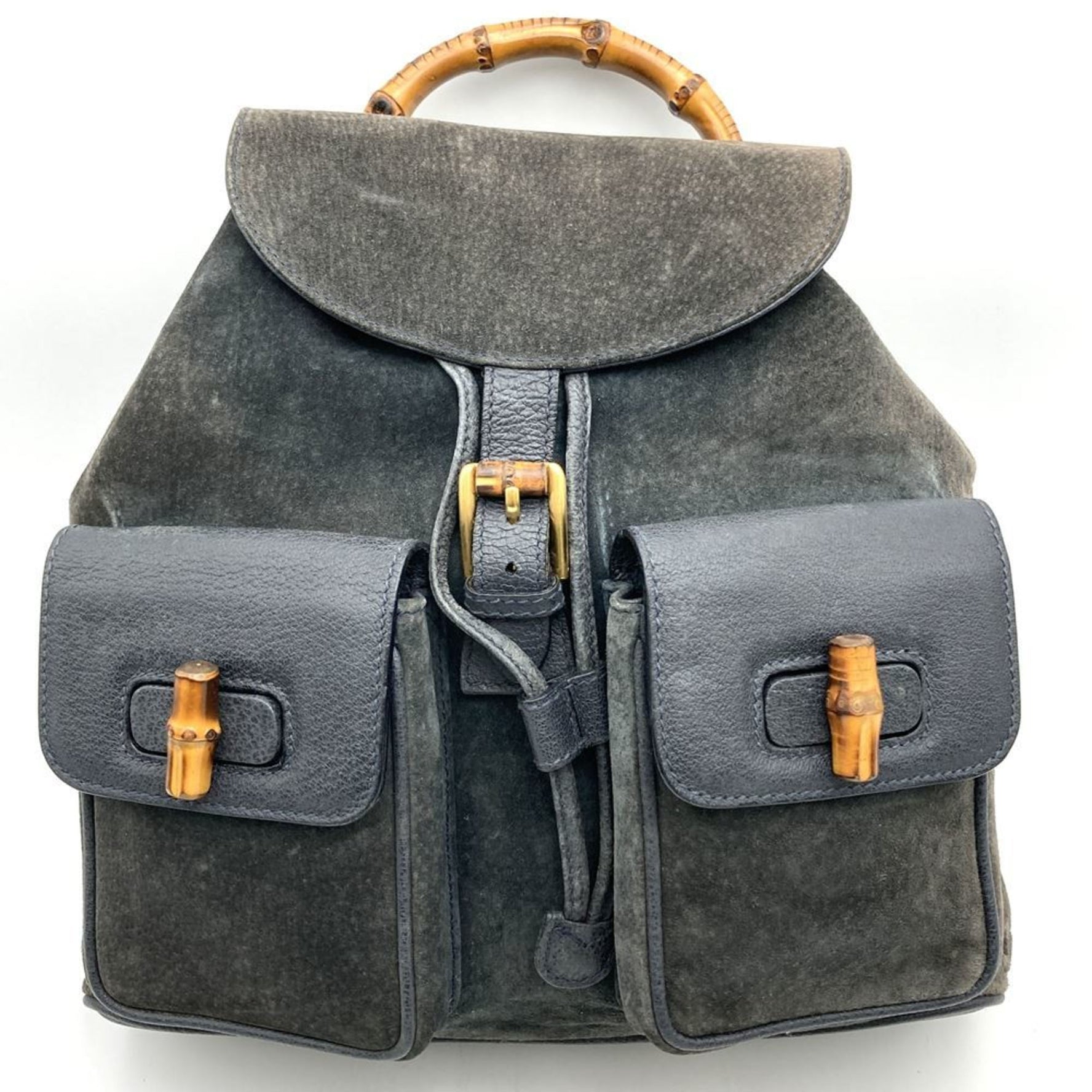 GUCCI 003 2058 0016 Bamboo Suede Backpack, Gray, Daypack, Suede, Women's