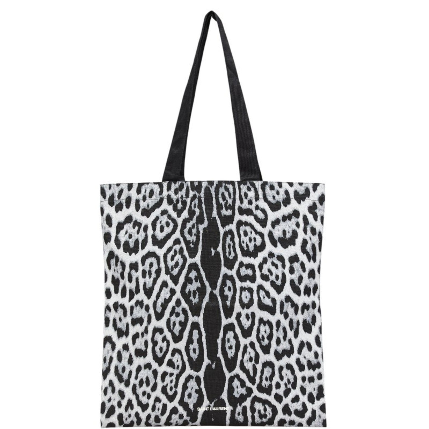 Saint Laurent Leopard Print Tote Bag in Black and Grey Cotton with Recycled Cotton.