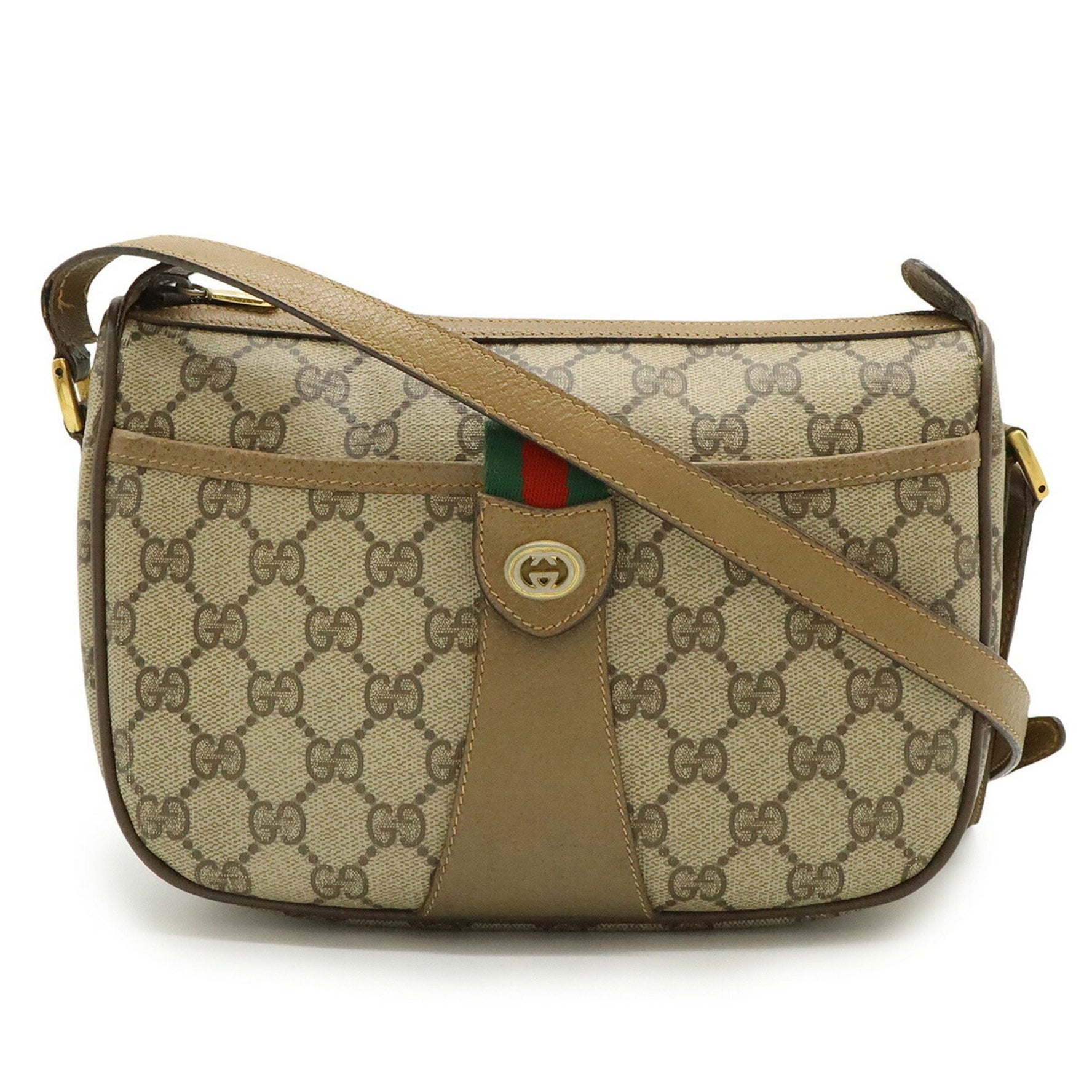 GUCCI Old Sherry Line Shoulder Bag Pochette PVC Leather Beige Brown 89.02.032