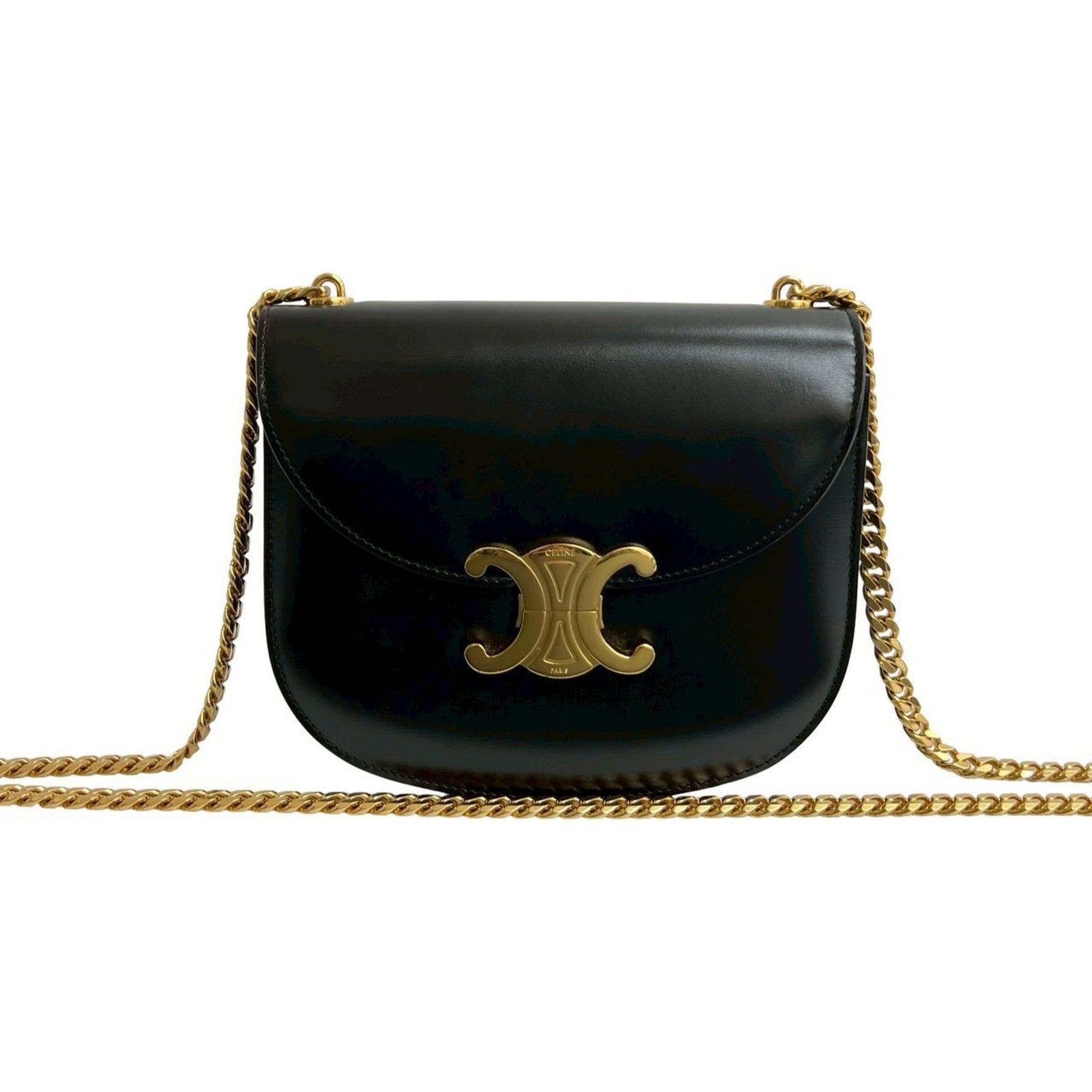 CELINE Teen Chain Besas Triomphe Logo Calf Leather Shoulder Bag Pochette
