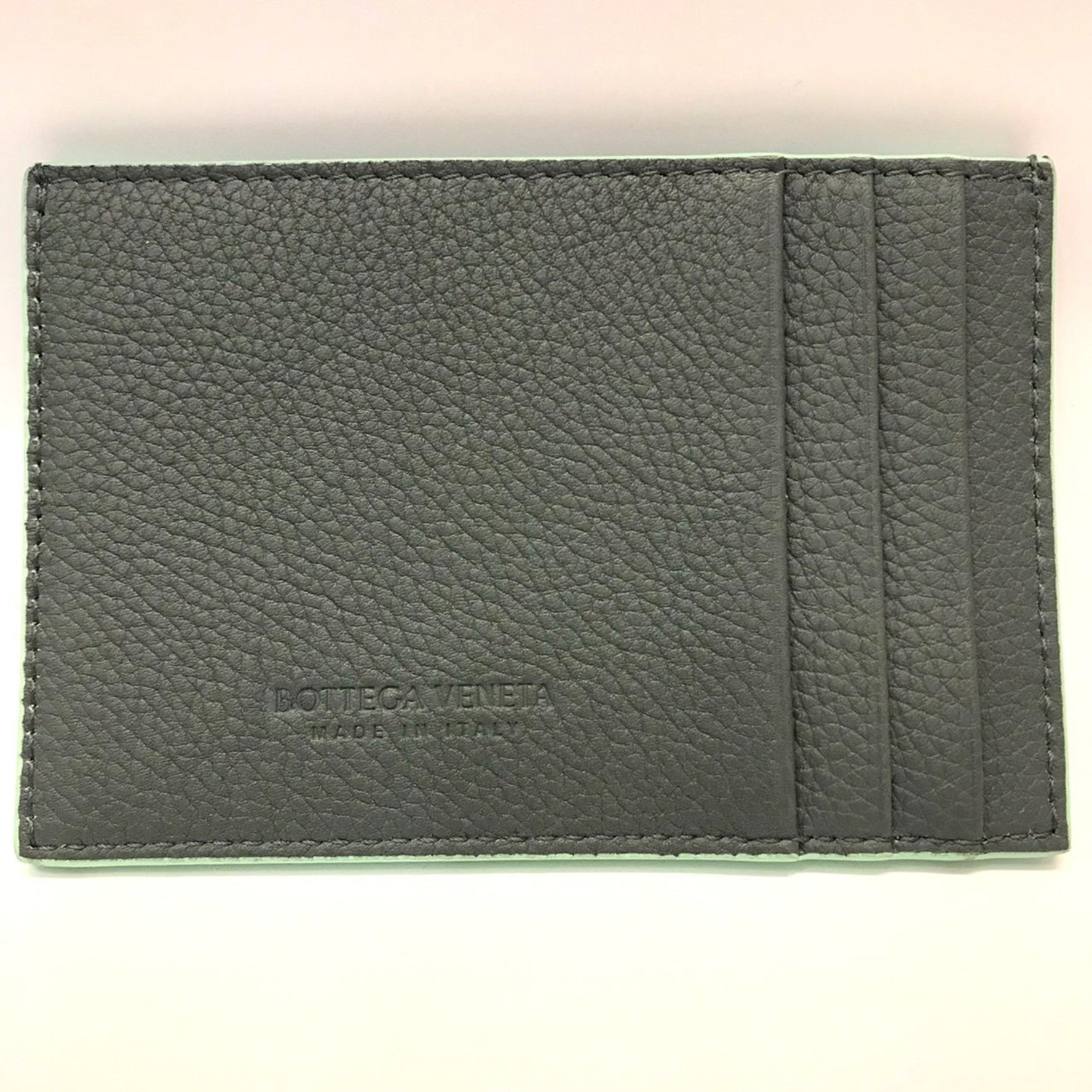 Bottega Veneta Nappa Business Card Holder/Card Case Intrecciato Calf Leather Gray x Green BOTTEGA VENETA