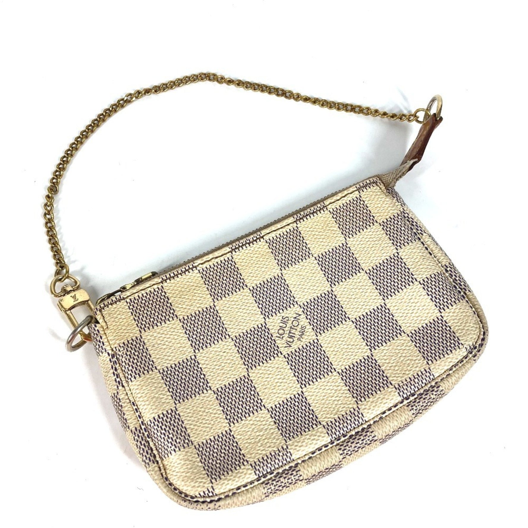LOUIS VUITTON N58010 Damier Azur Mini Pochette Accessory Chain Bag/Pouch/Handbag in Canvas, Women's, White