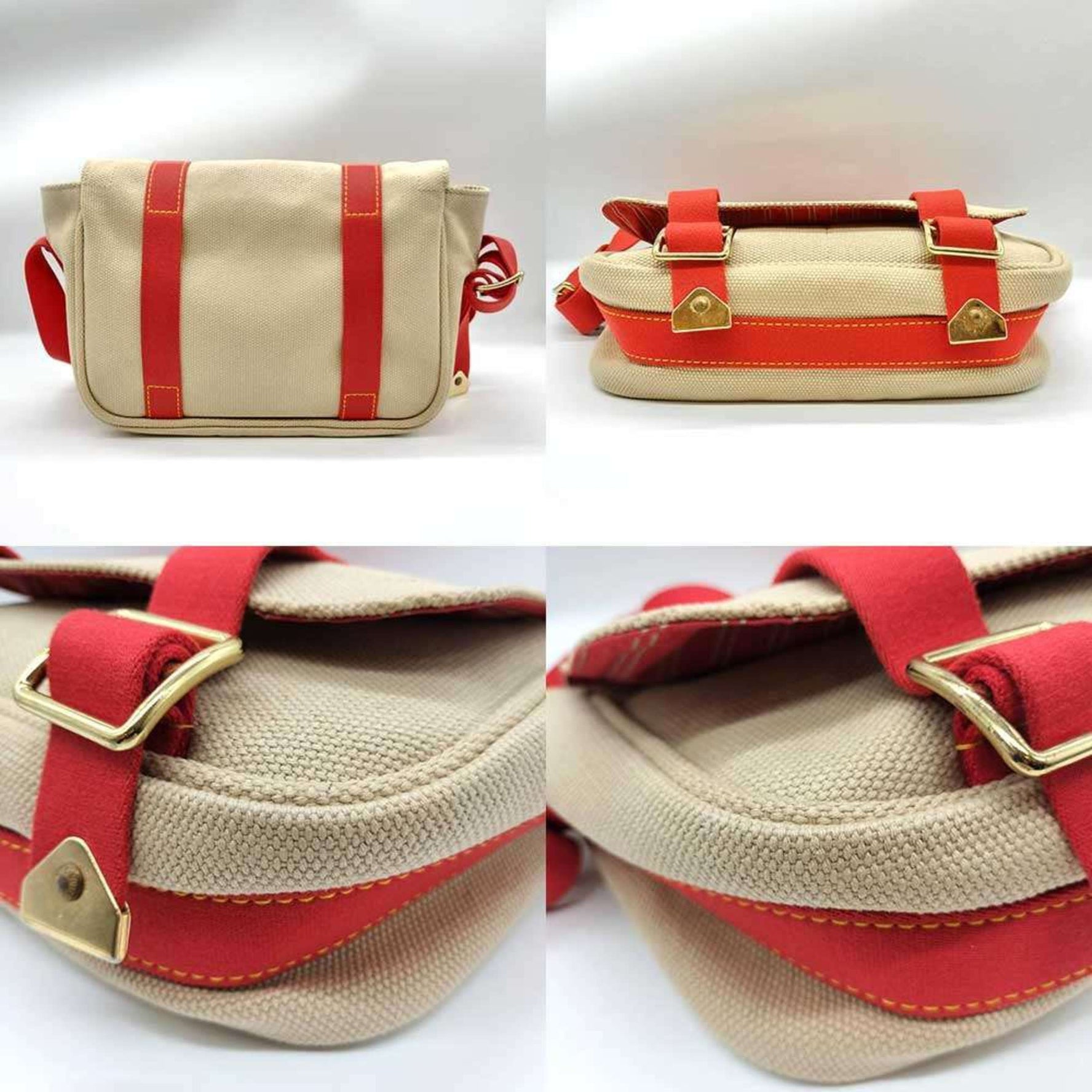 Louis Vuitton Antigua Besas PM Beige and Red Canvas Shoulder Bag/Crossbody Bag