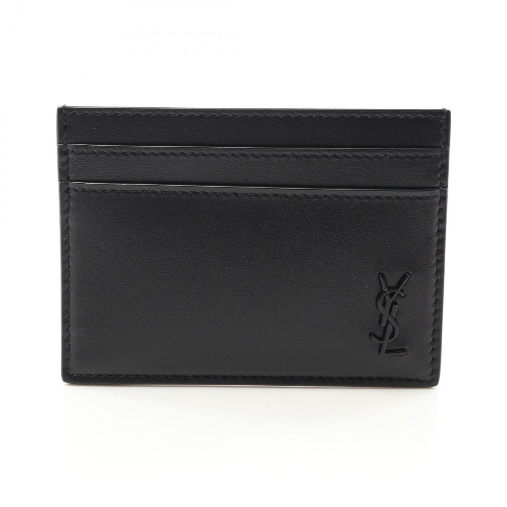 Saint Laurent Tiny Cassandra Business Card Holder/Card Case Leather Men's Black 6076031JB0U1000