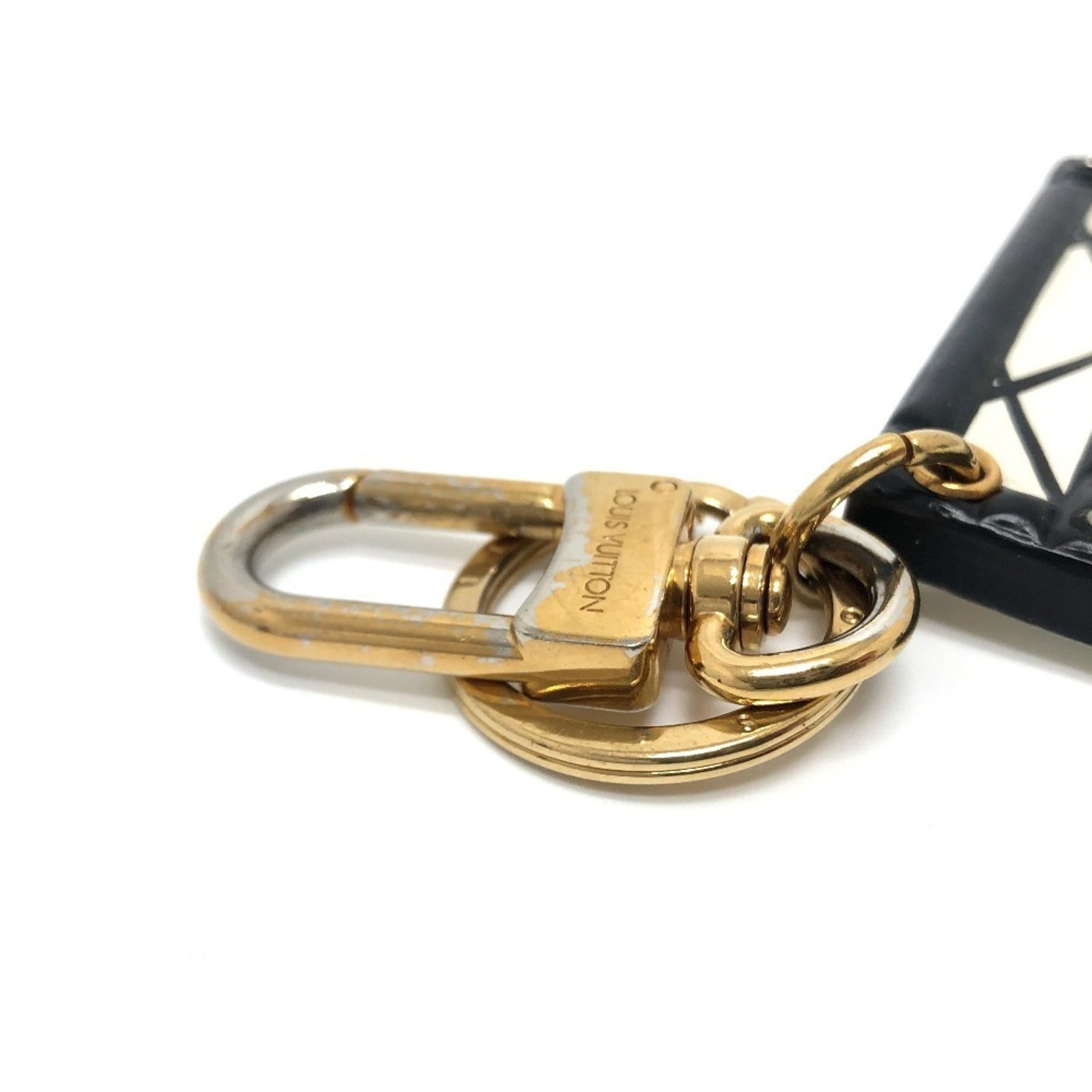 Louis Vuitton Trunk Petite Malle Keychain Charm Key Ring Metal/Leather White x Black Gold