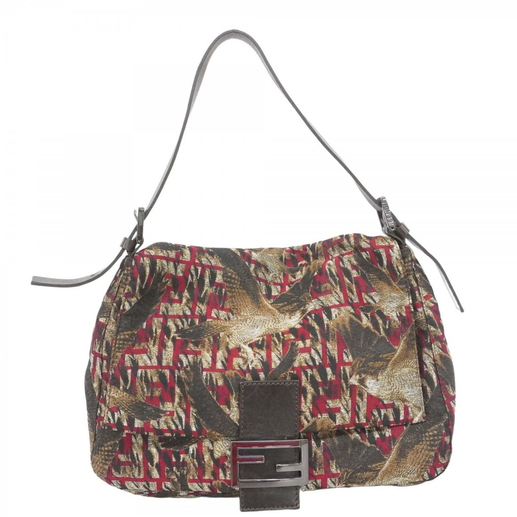 Fendi Zucca Mamma Bucket handbag in nylon canvas, brown, red, and gray