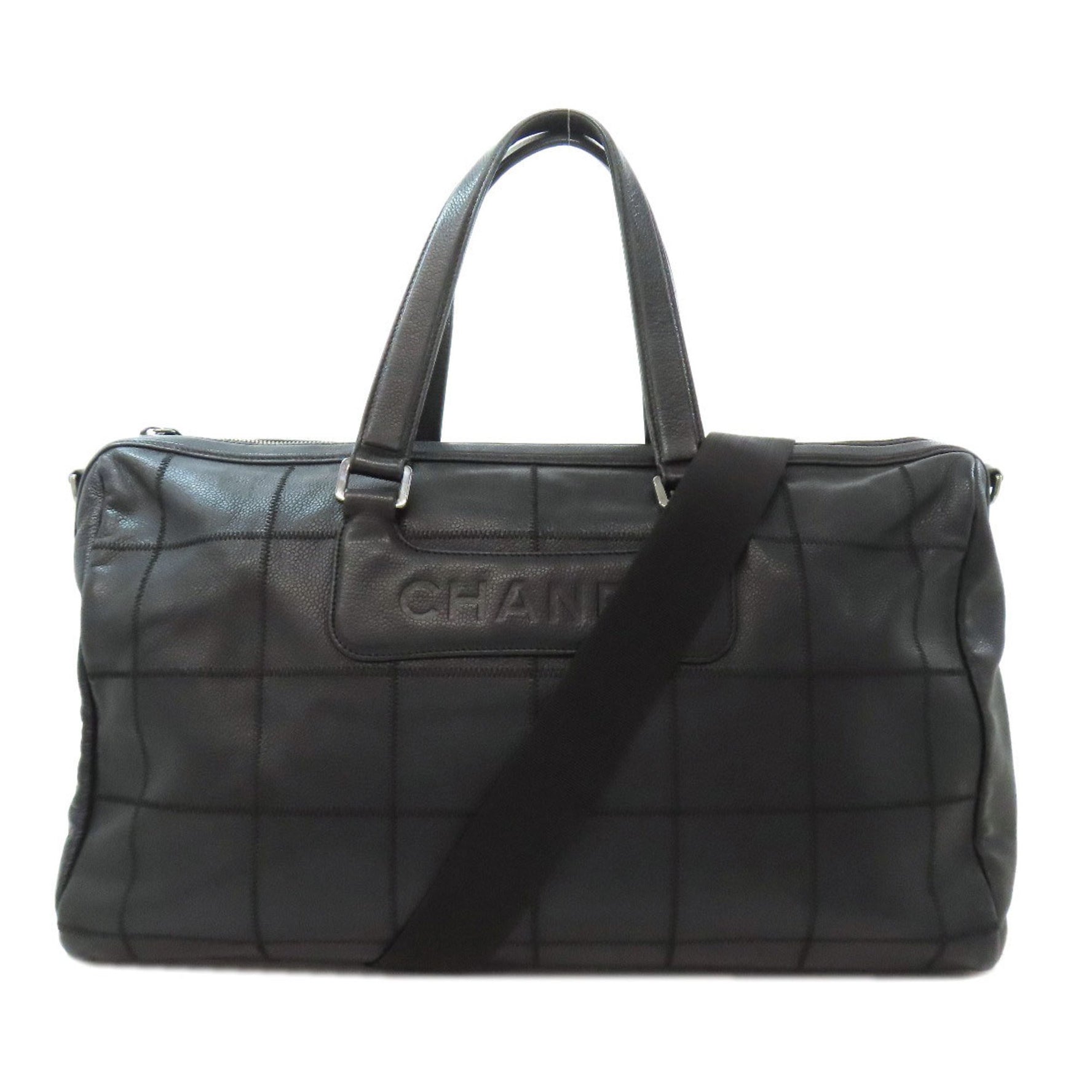 Chanel Chocobar Boston Bag in Grained Calfskin with Silver Hardware