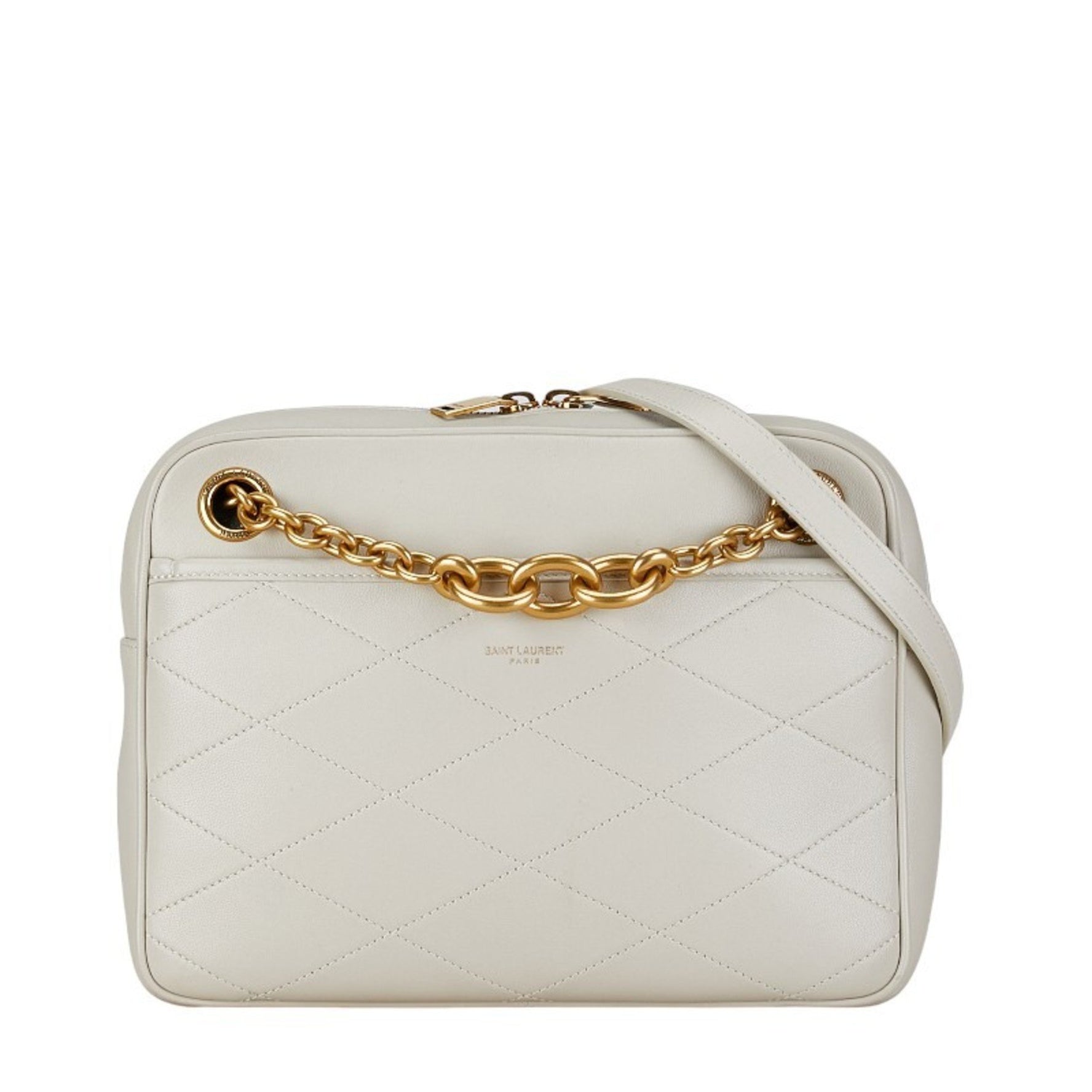 Saint Laurent Chain Shoulder Bag Greige Leather Women's SAINT LAURENT