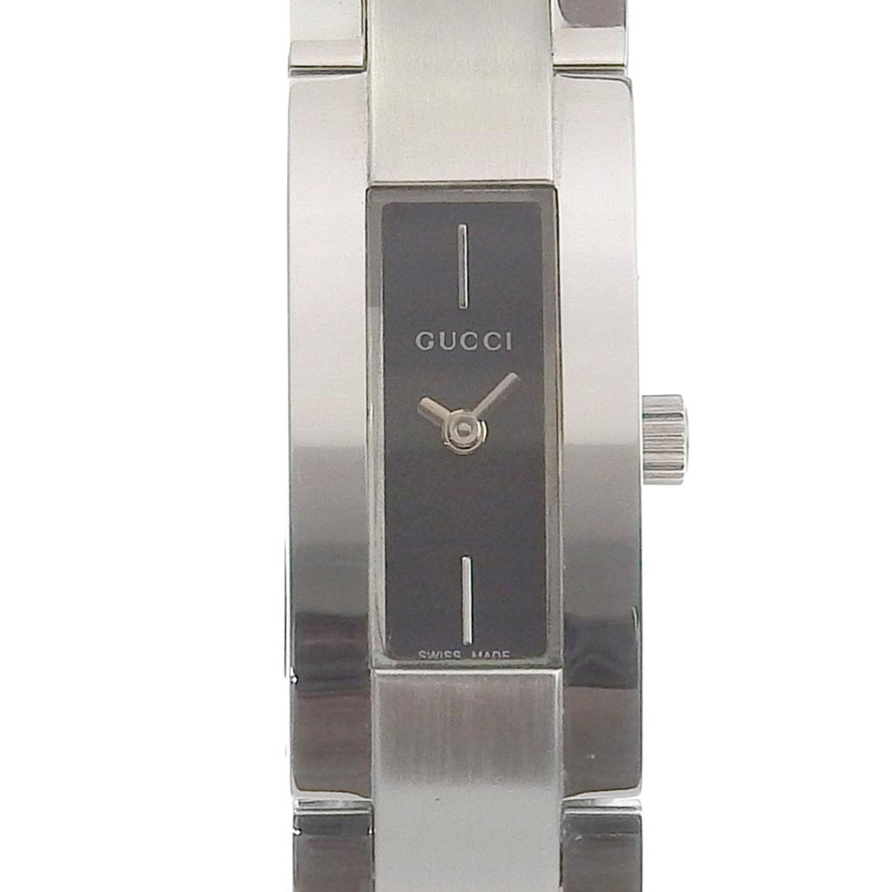 GUCCI G Logo Watch Stainless Steel Swiss Made Quartz Analog Display Black Dial logo Ladies