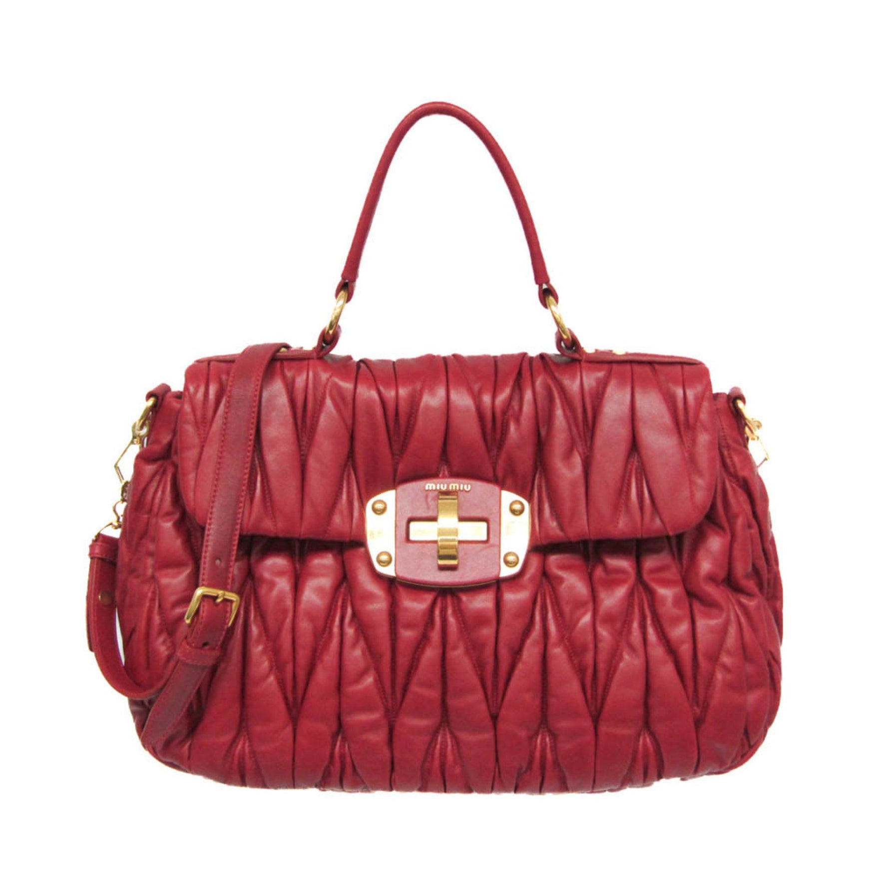 Miu Miu Matelasse Leather Handbag,Shoulder Bag Red Color