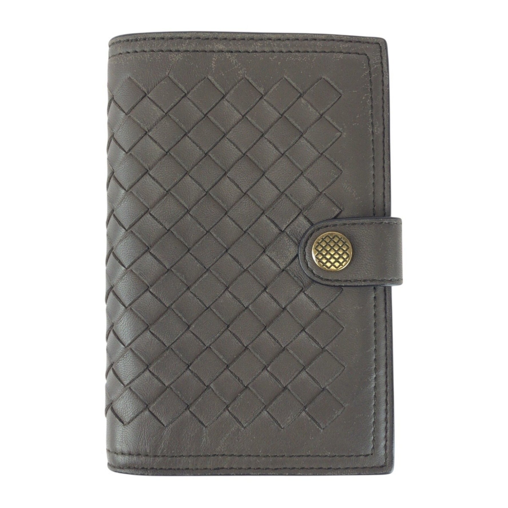 BOTTEGA VENETA Intrecciato Leather with Gold Hardware, Compact Bi-fold Wallet