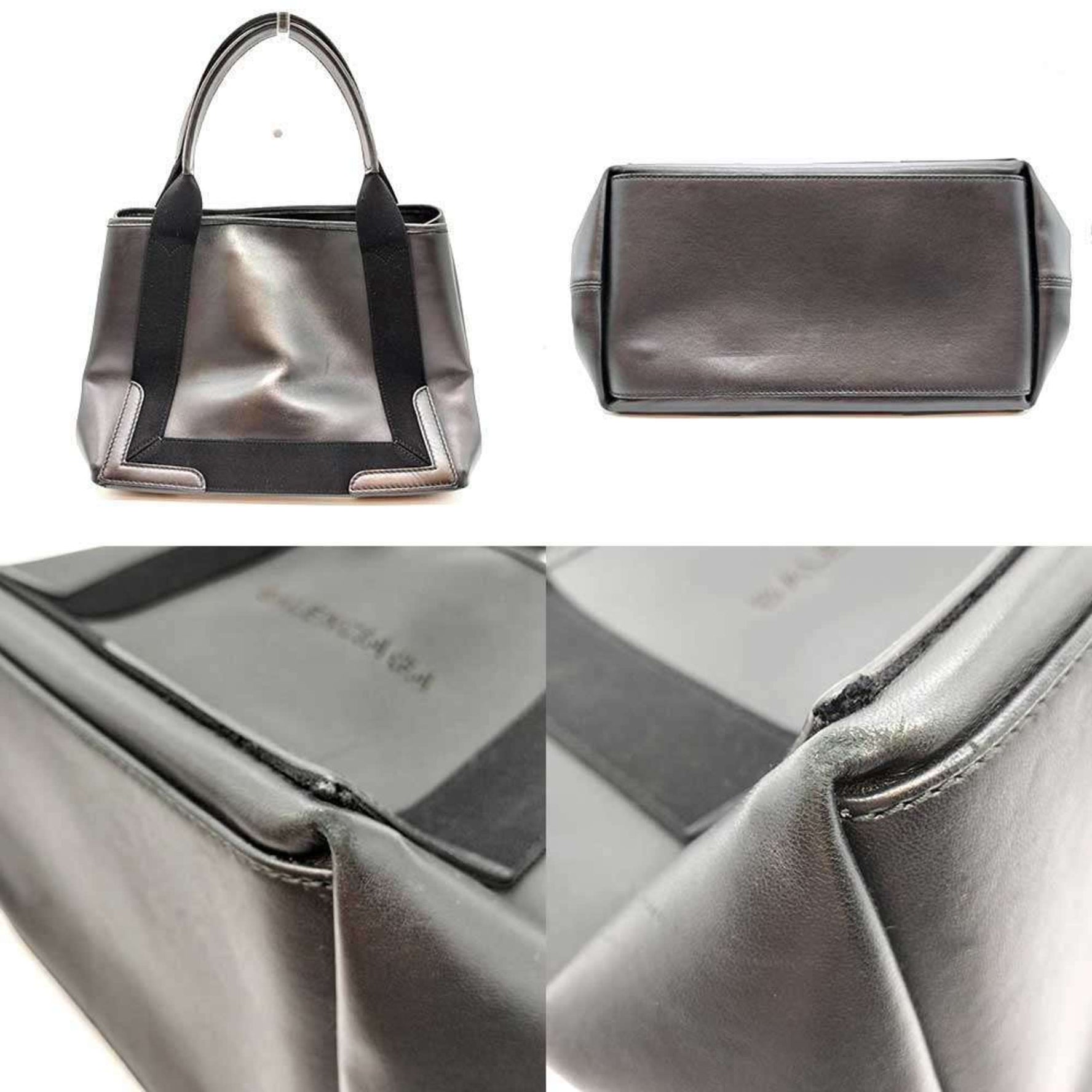 Balenciaga Navy Cabas S size Black Leather Handbag Tote Bag Punching Women's BALENCIAGA