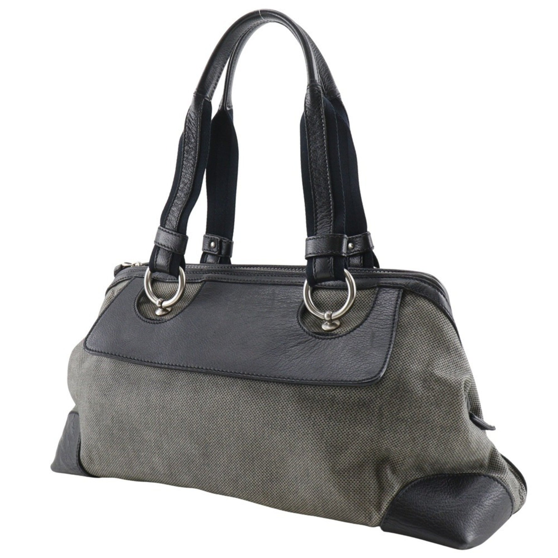 Bottega Veneta Tote Bag Canvas x Leather Gray/Black Double