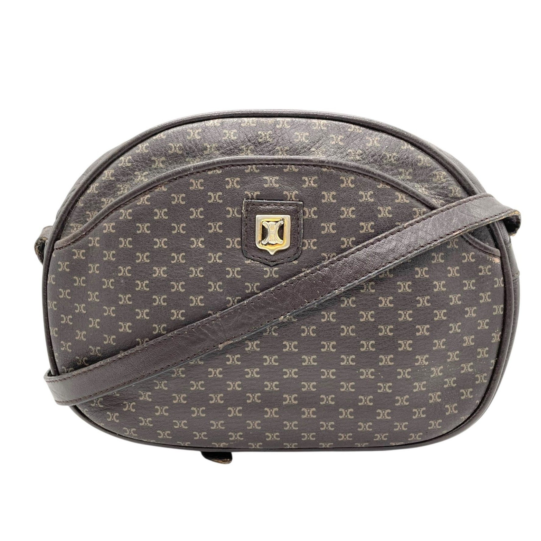 CELINE Old Macadam Triomphe Shoulder Bag in Leather with Gold Hardware, Crossbody Bag, Mini Pochette, Size