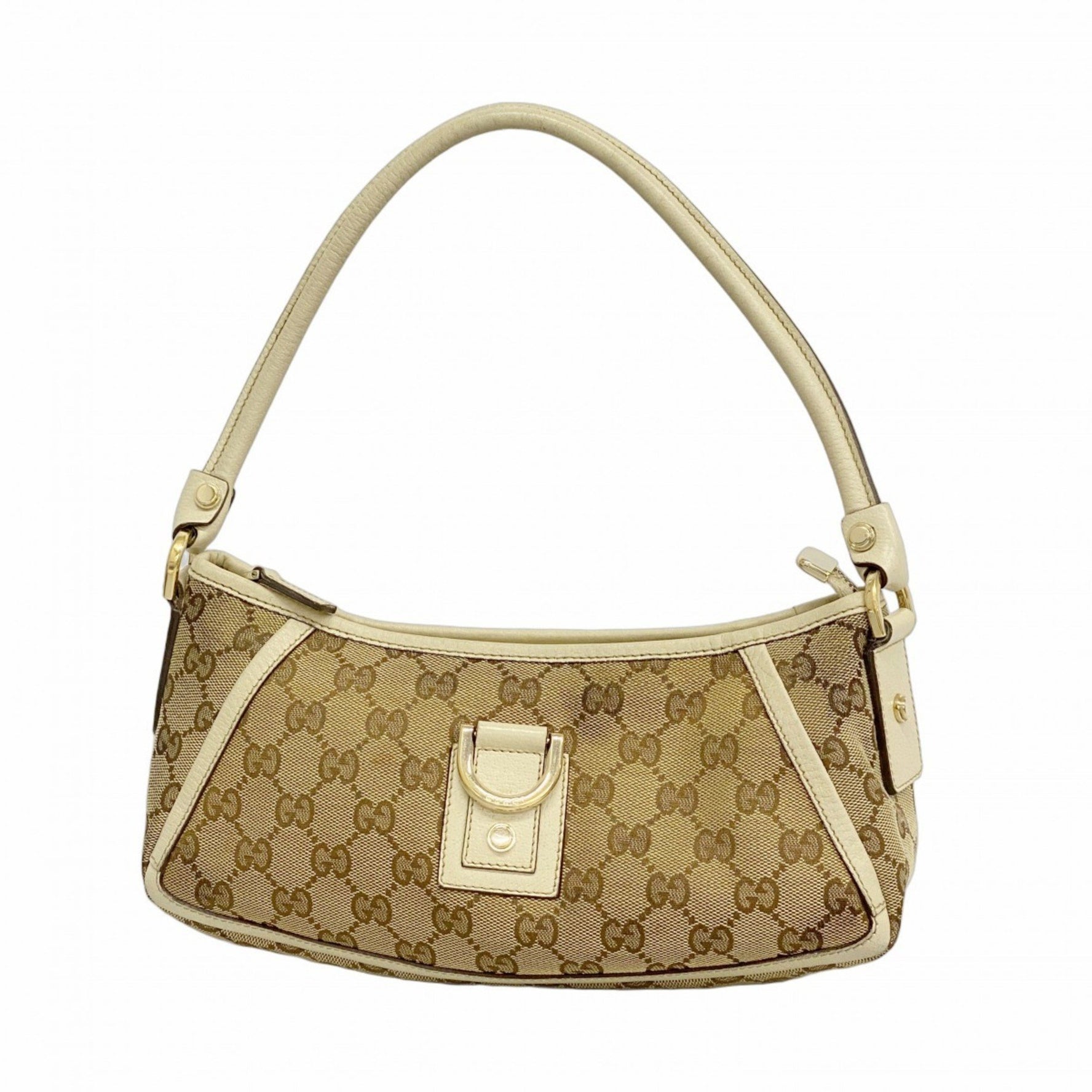 Gucci GG Canvas Abbey Shoulder Bag Beige Brown White Champagne