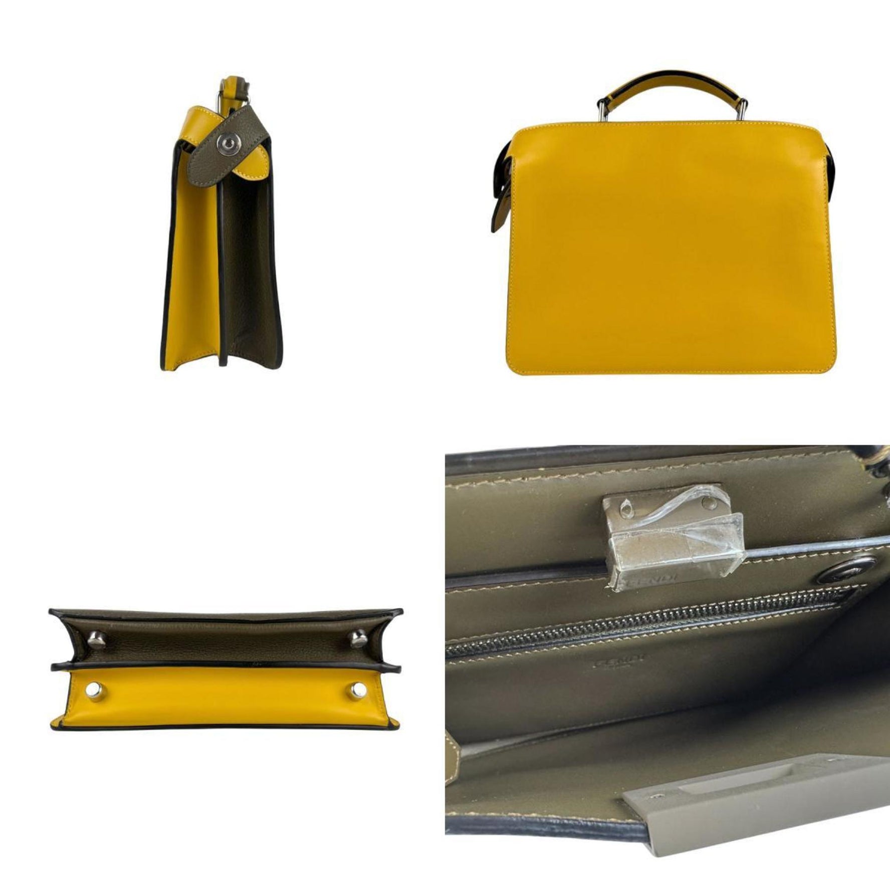 FENDI Peekaboo ISeeU X-Cross Leather Shoulder Bag in Khaki, Yellow, and Silver, Men's, 7VA530-AH8Z z6363
