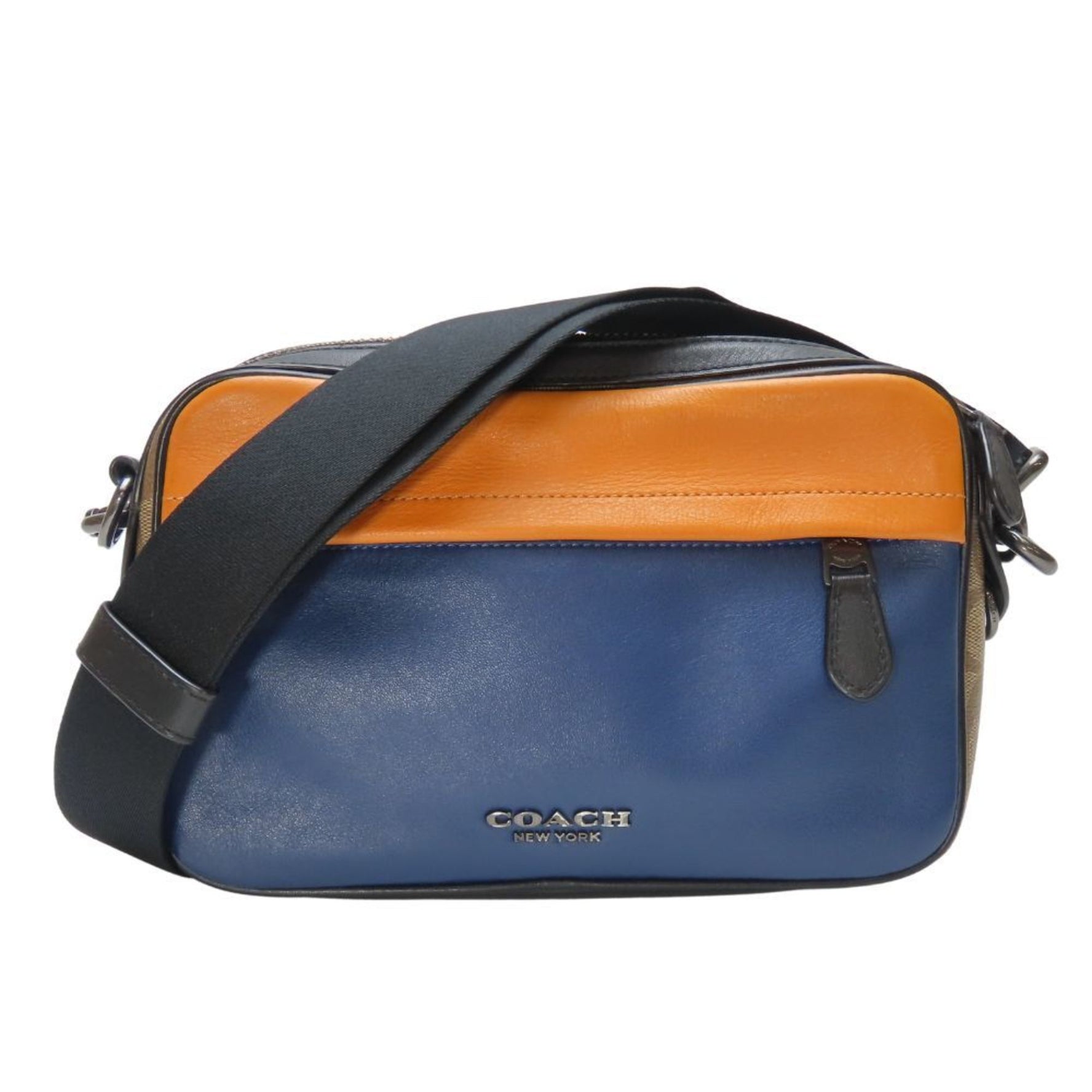 Coach Shoulder Bag Camera Signature Leather Navy Multicolor