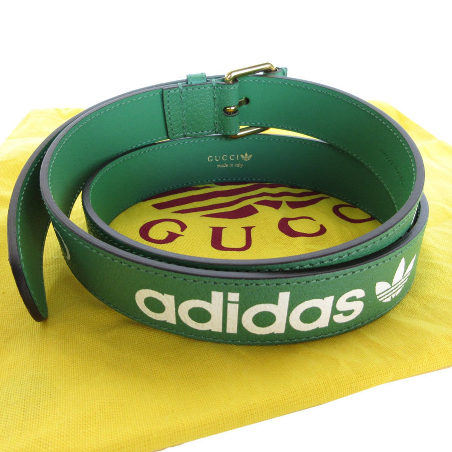 GUCCI Belt x adedas Leather Metal Green White Gold Men Women