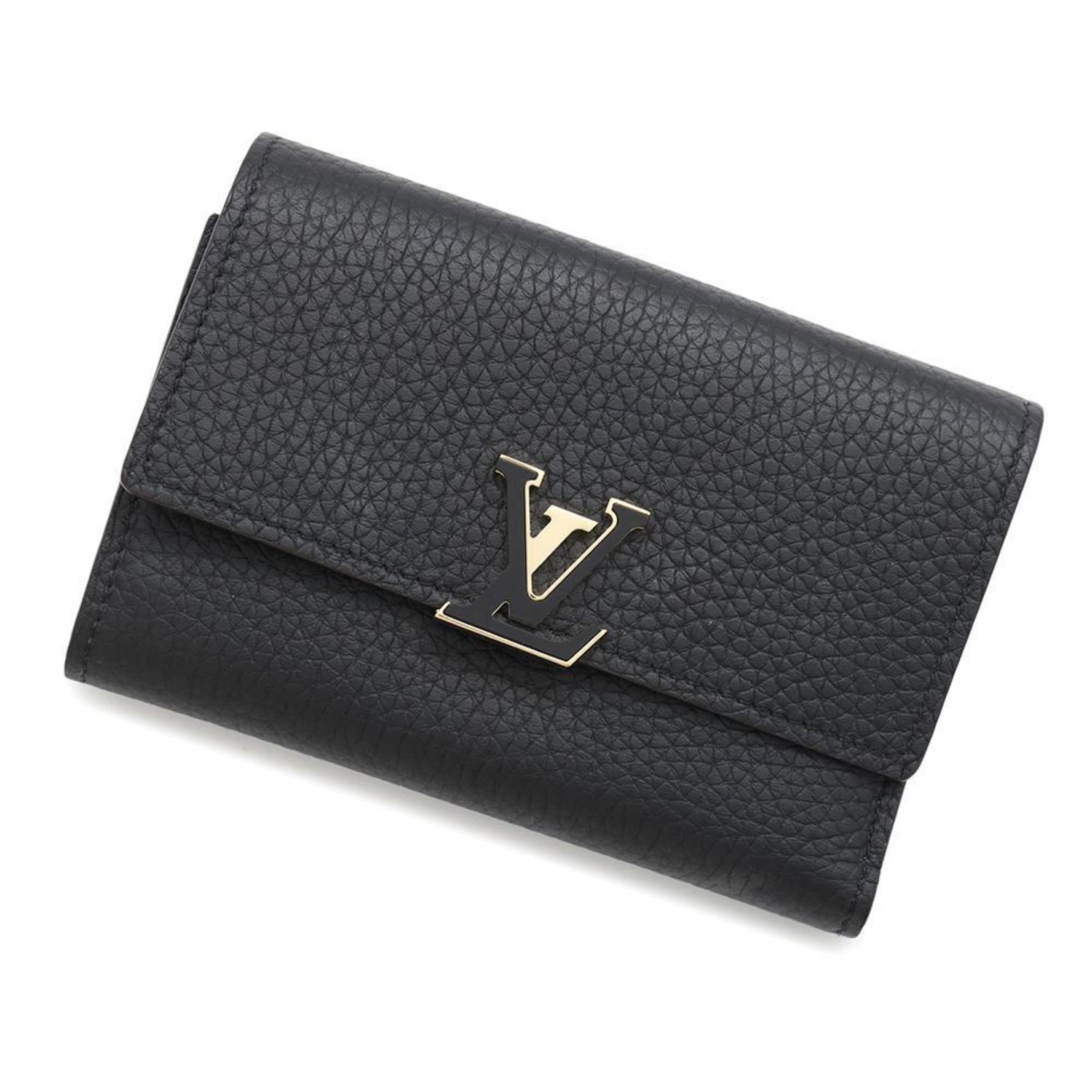 Louis Vuitton Tri-fold Wallet Taurillon Leather Portefeuille Capucines Compact Black