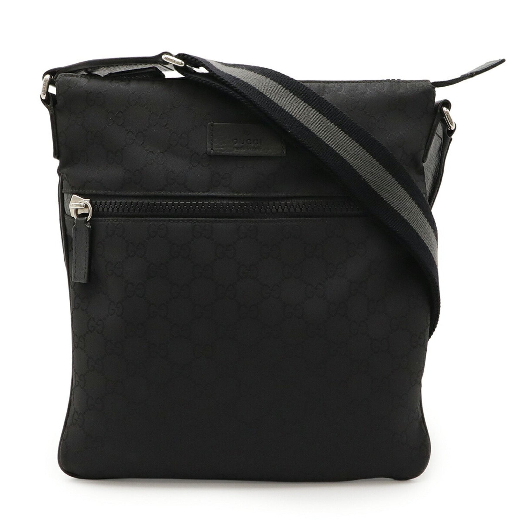 GUCCI GG Nylon Shoulder Bag in Black and Gray Leather