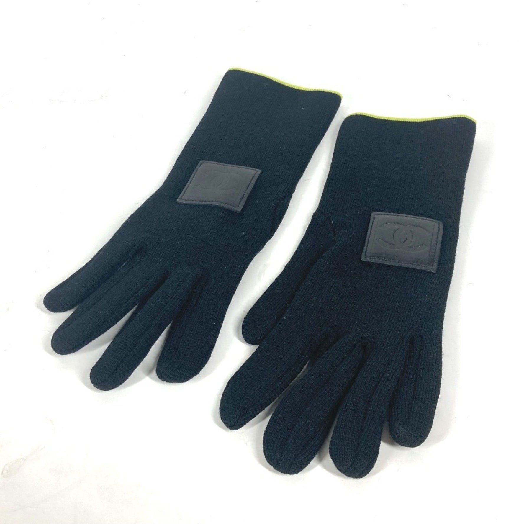 CHANEL Chanel Sports CC Coco Mark Gloves Bicolor Wool Women's Black