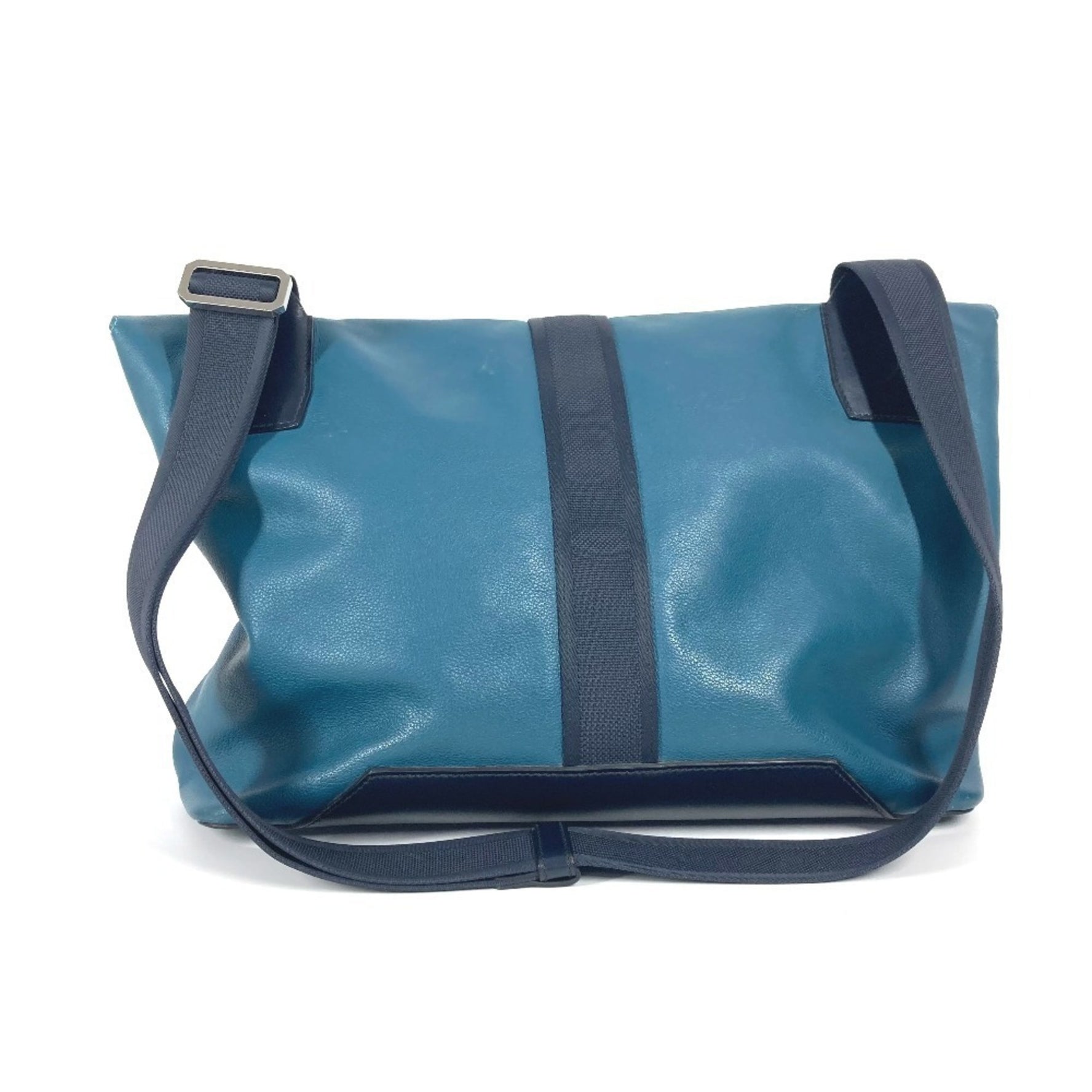 HERMES Flap City Slide Bag Crossbody Messenger Shoulder Leather Men's Blue