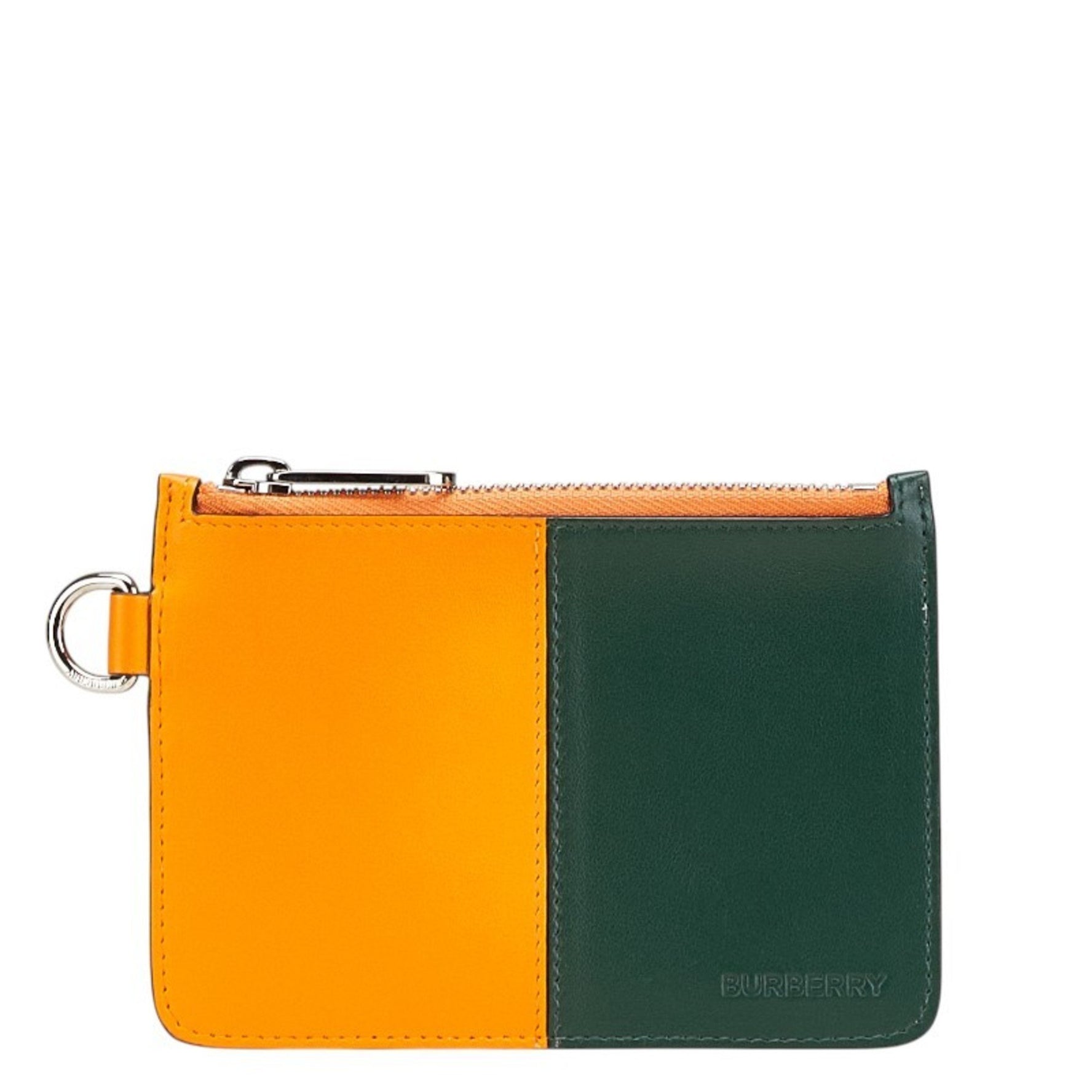 Burberry logo wallet/coin case in orange multicolored leather .