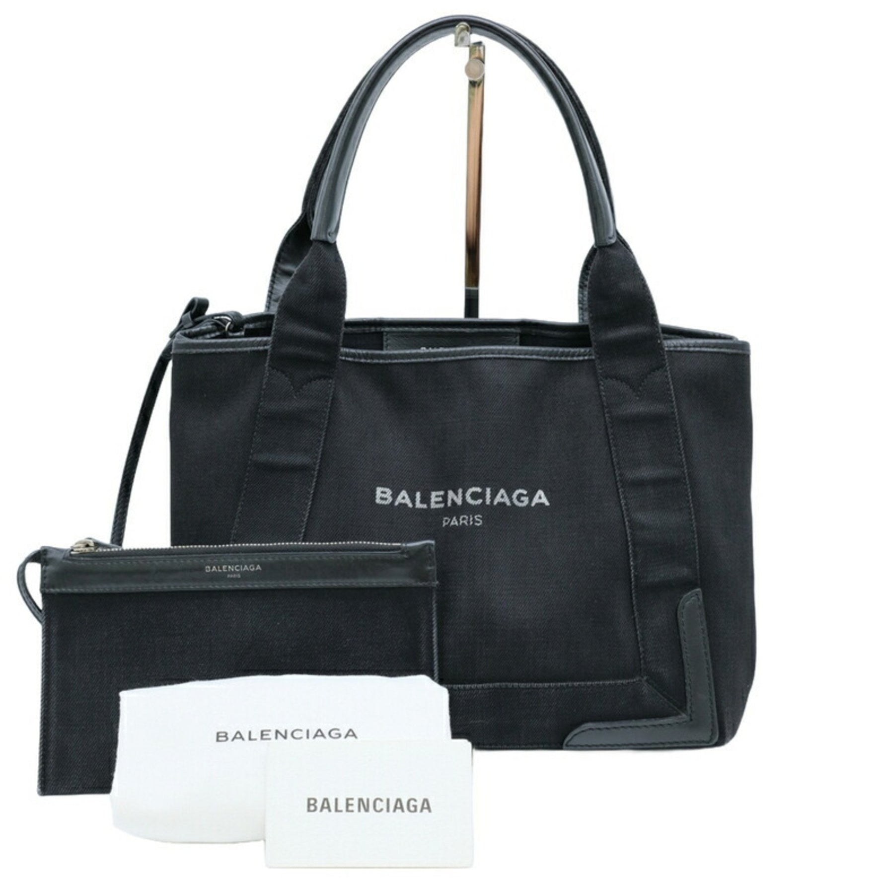BALENCIAGA Navy Cabas Tote Bag Handbag Denim Black