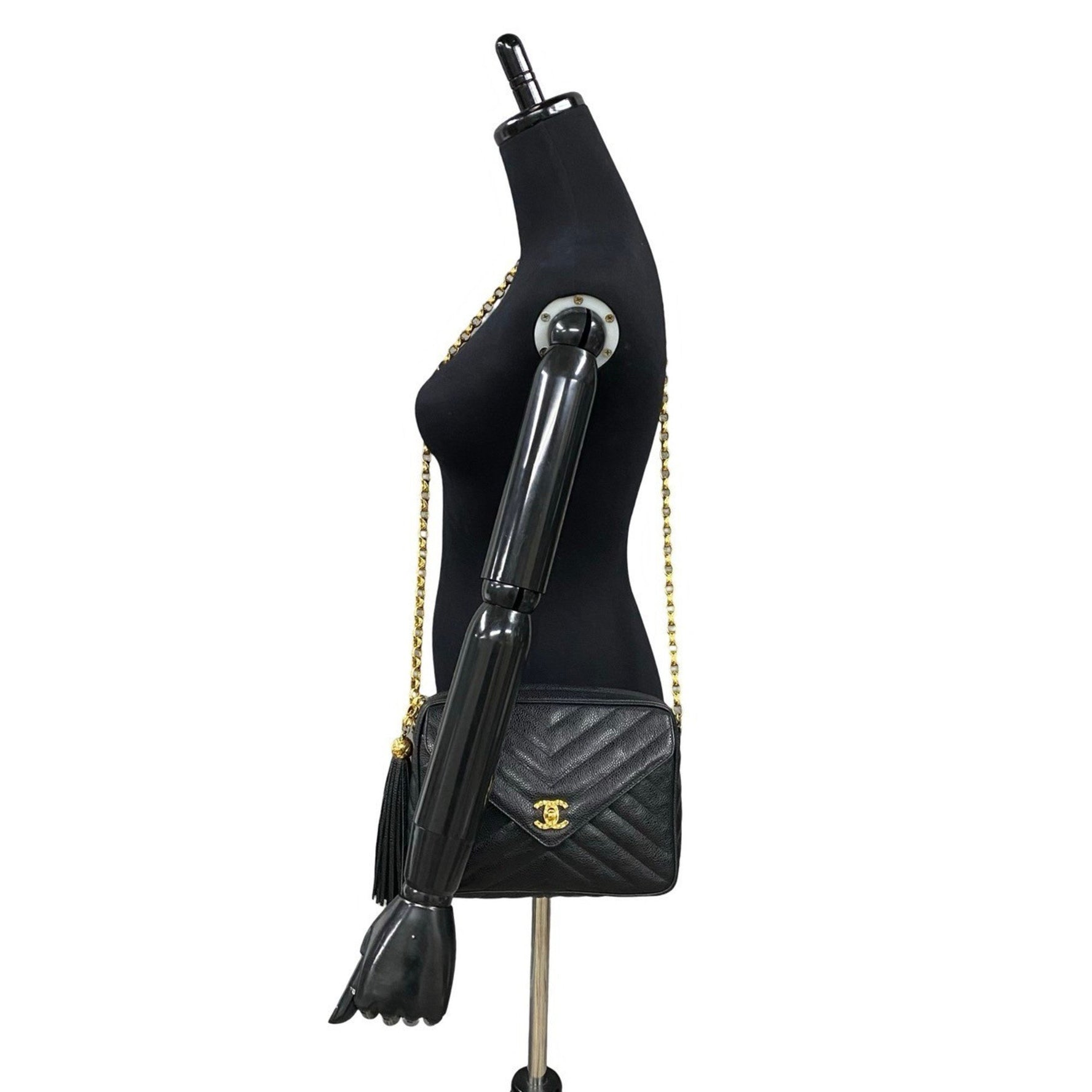 CHANEL Coco Mark Caviar Leather Turnlock Chain Shoulder Bag