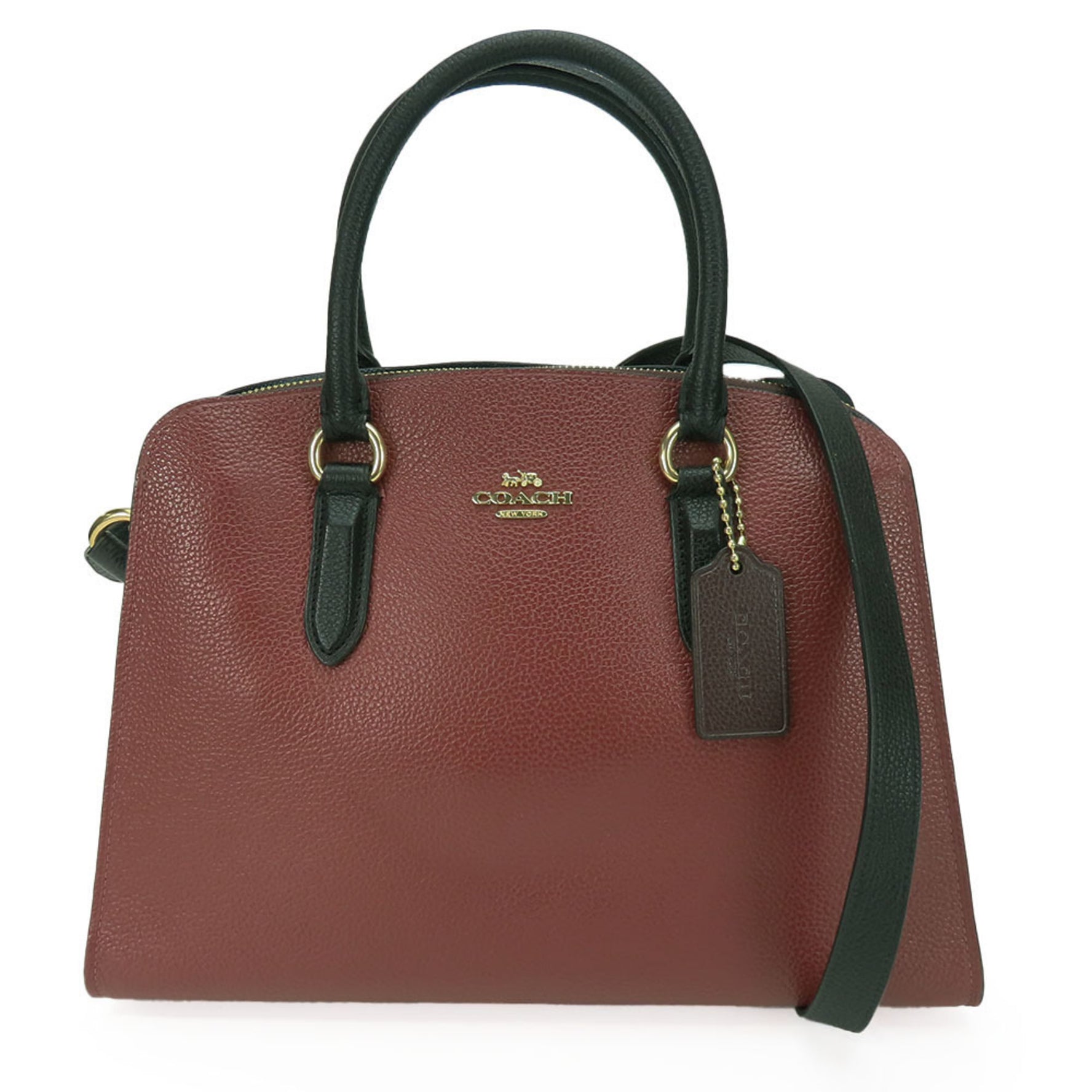 Coach Handbag Channing Carryall Leather Bordeaux Black Shoulder Bicolor