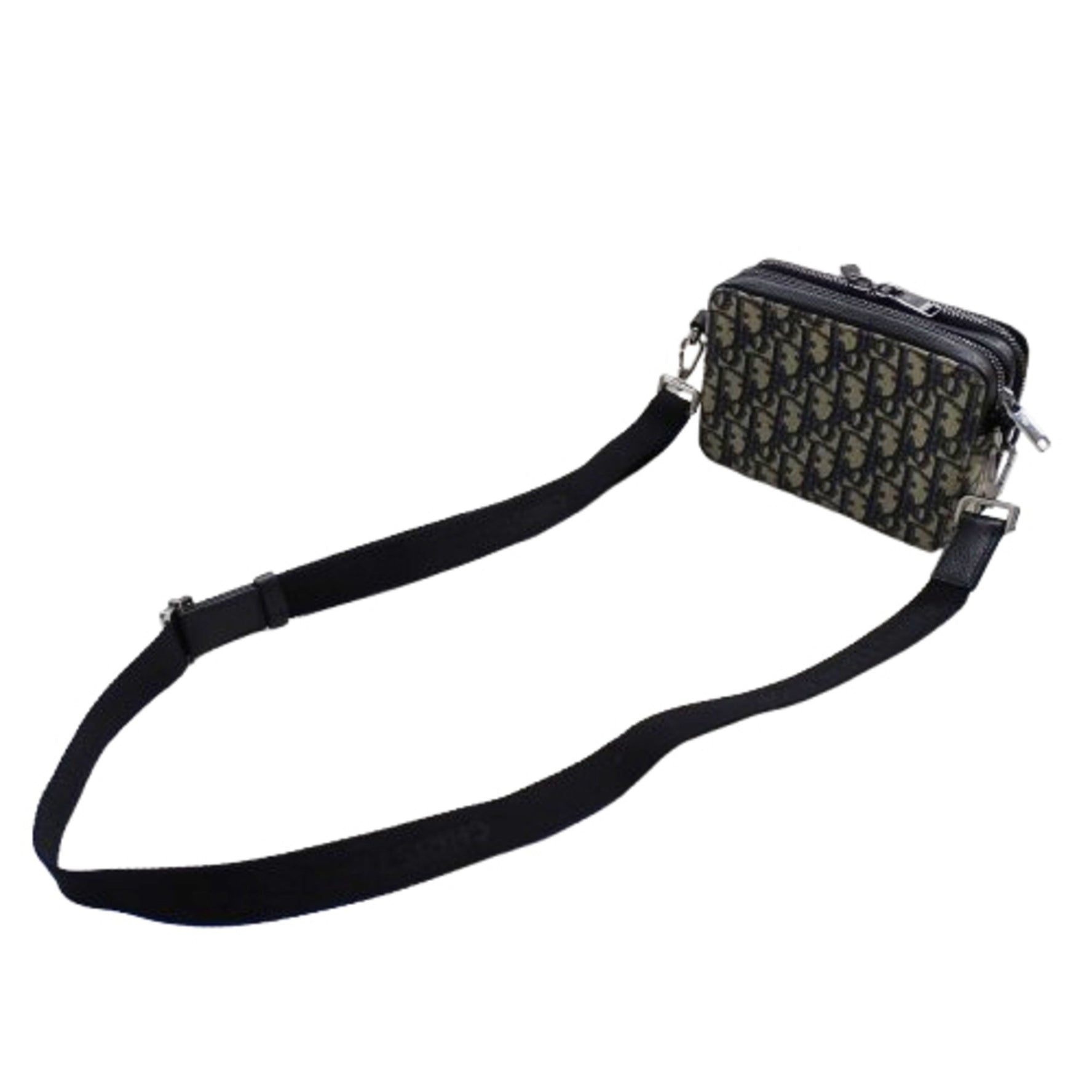 Christian Dior Dior Oblique Jacquard Shoulder Bag with Strap and Zip Pouch, Beige Black, Crossbody