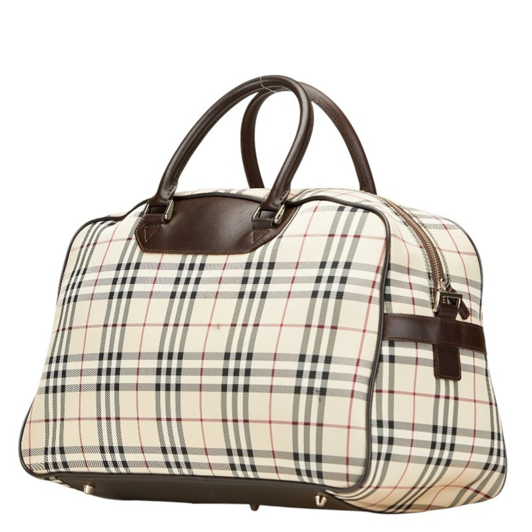 Burberry Nova Check Boston Bag/Shoulder Bag, 2-Way, Beige/Brown Canvas/Leather, Women's, BURBERRY