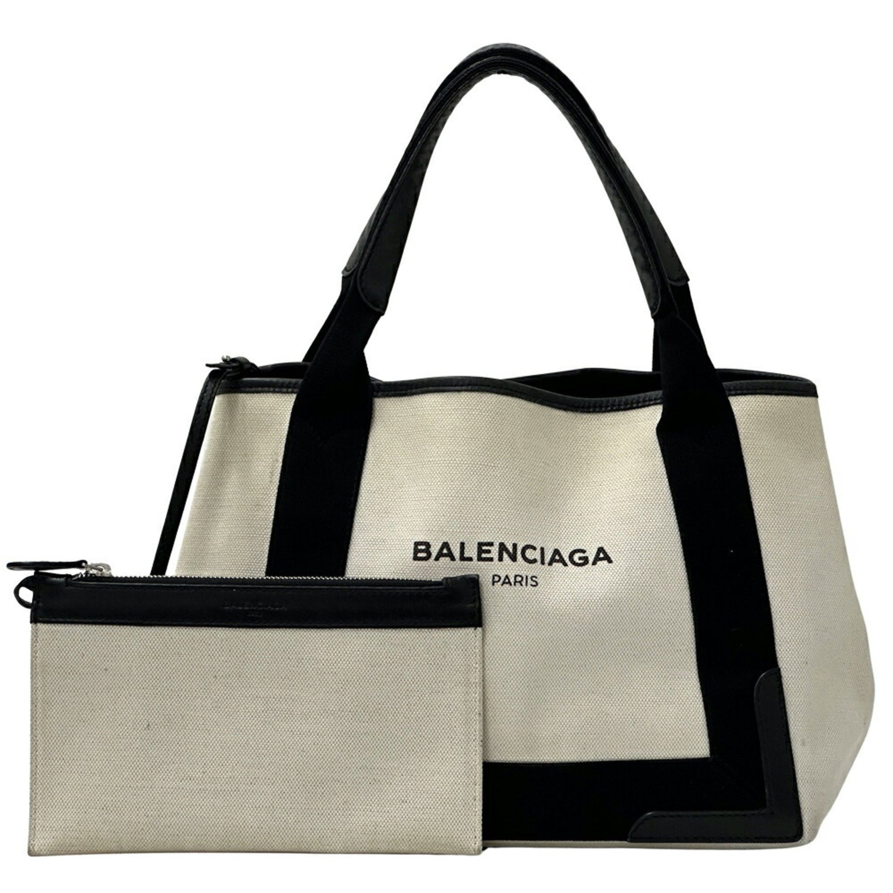 Balenciaga BALENCIAGA Women's Tote Bag, Navy Cabas Canvas, Small, White/Black,