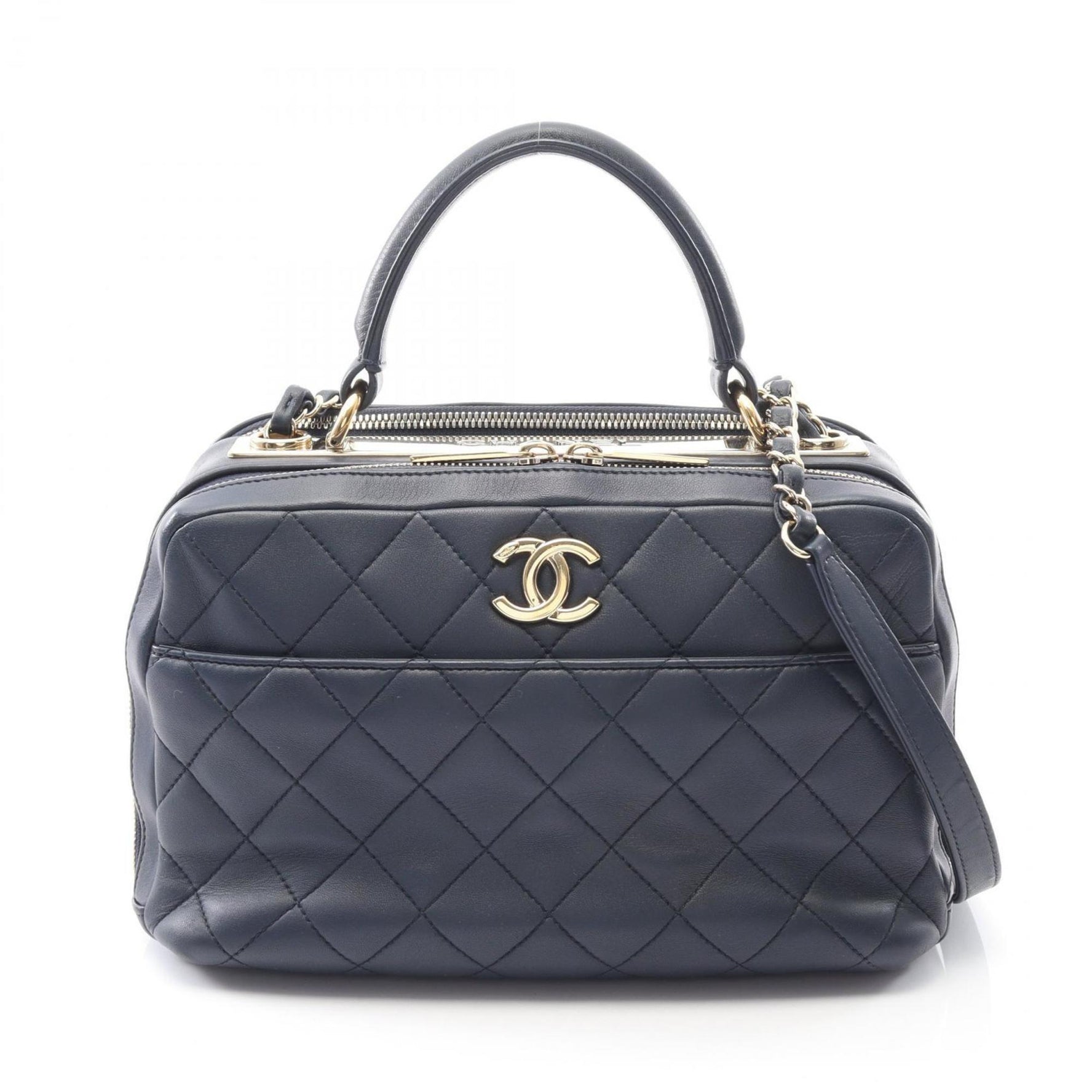 CHANEL Matelasse Bowling Bag Shoulder in Lambskin (Sheepskin) Blue
