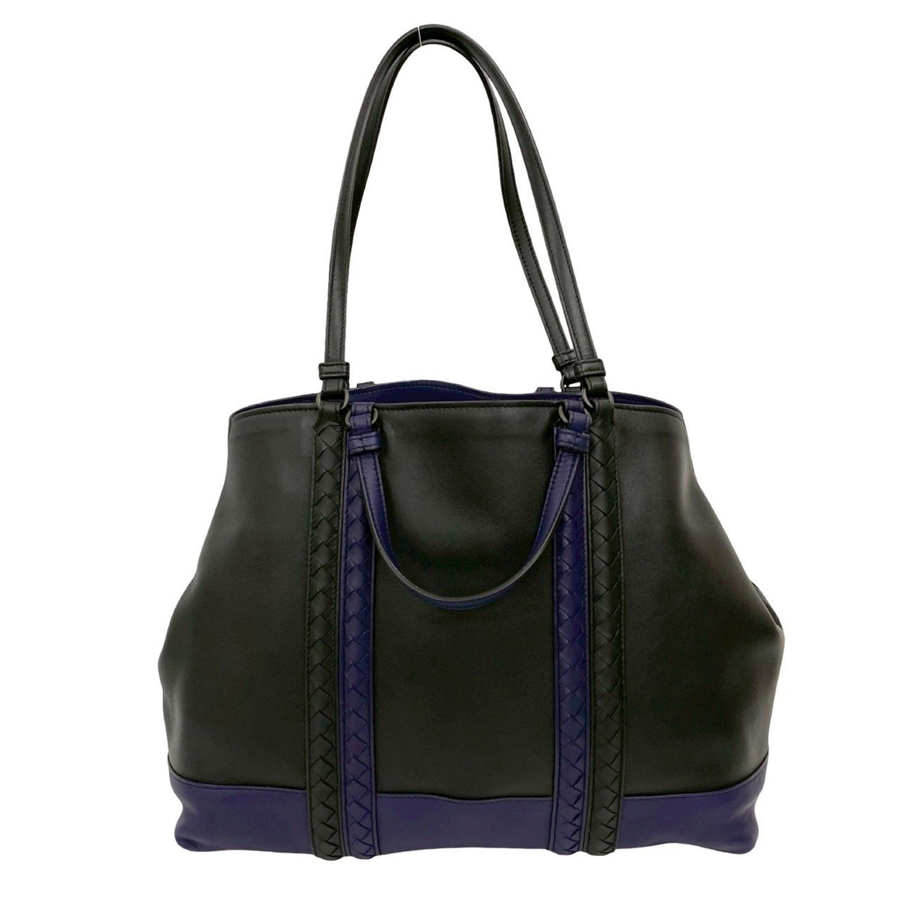 BOTTEGA VENETA Intrecciato Leather Tote Bag, Black/Blue