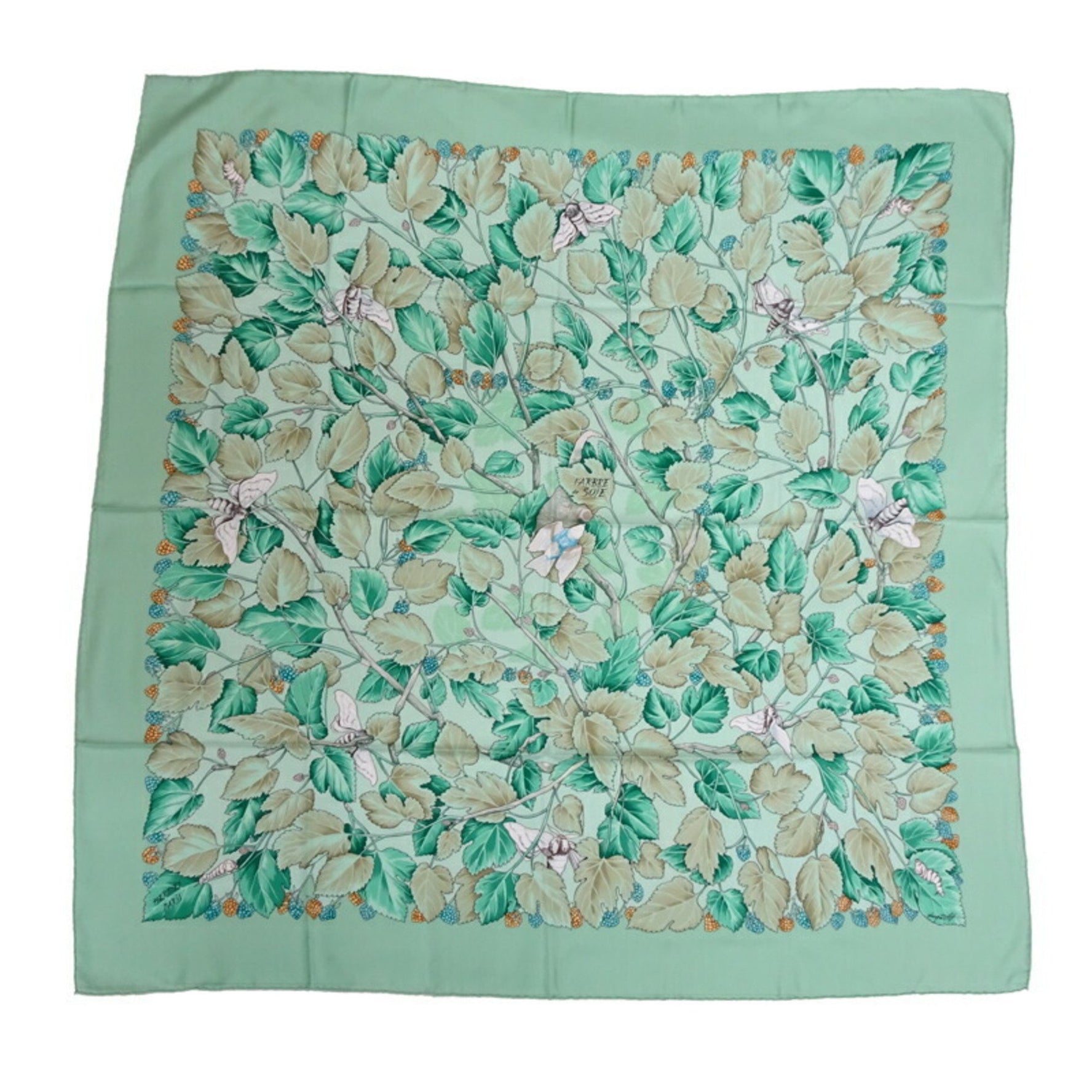 Hermes Carré 90 l'ARBRE de SOiE Silk Tree Mulberry and Silkworms Women's Men's Scarf Muffler Light Green