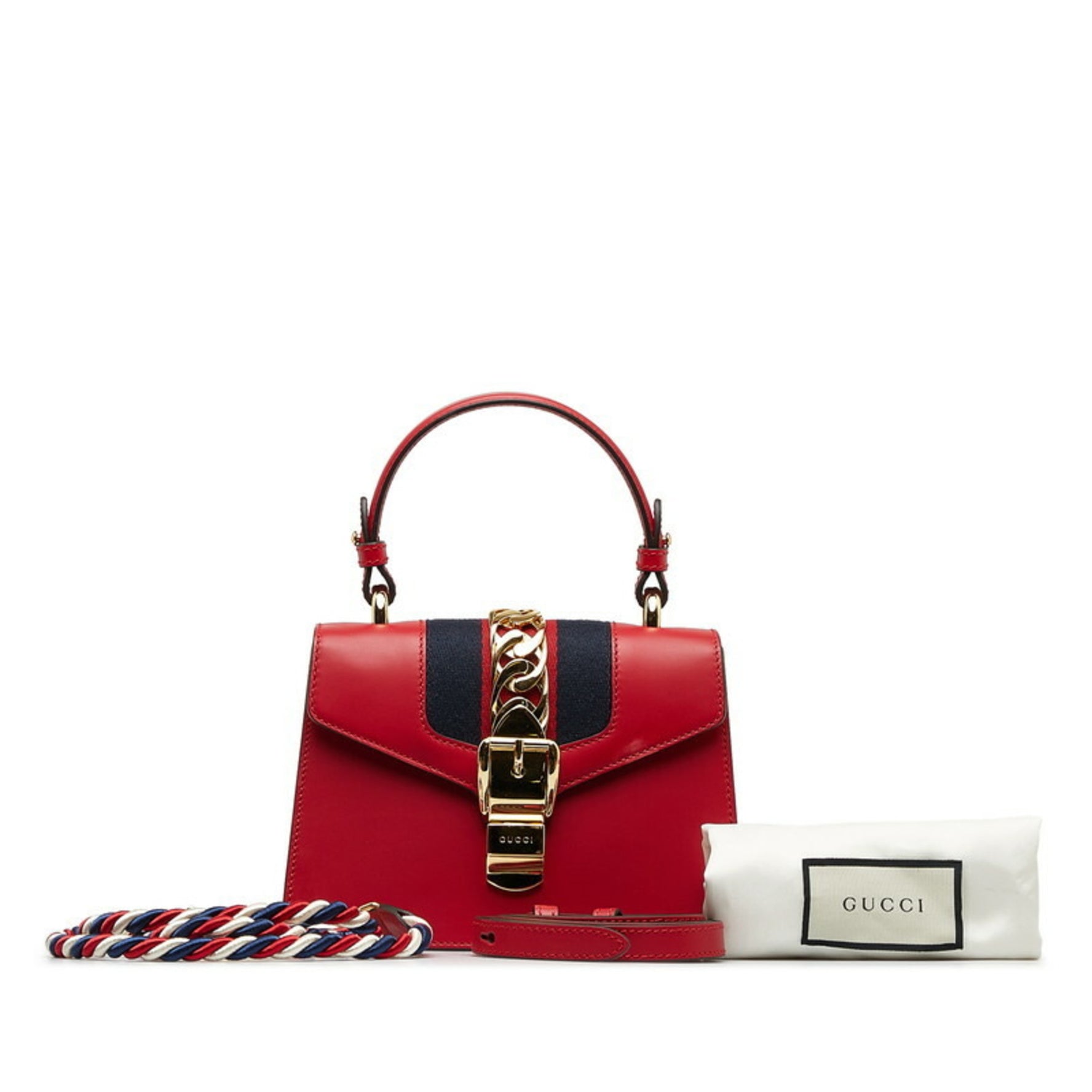 Gucci Sylvie Handbag Shoulder Bag Red Leather Women's GUCCI