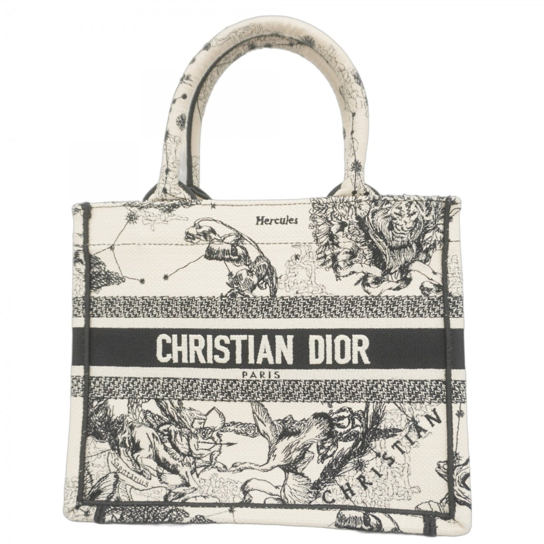 Christian Dior Book Tote Bag, Zodiac Canvas, White, Black