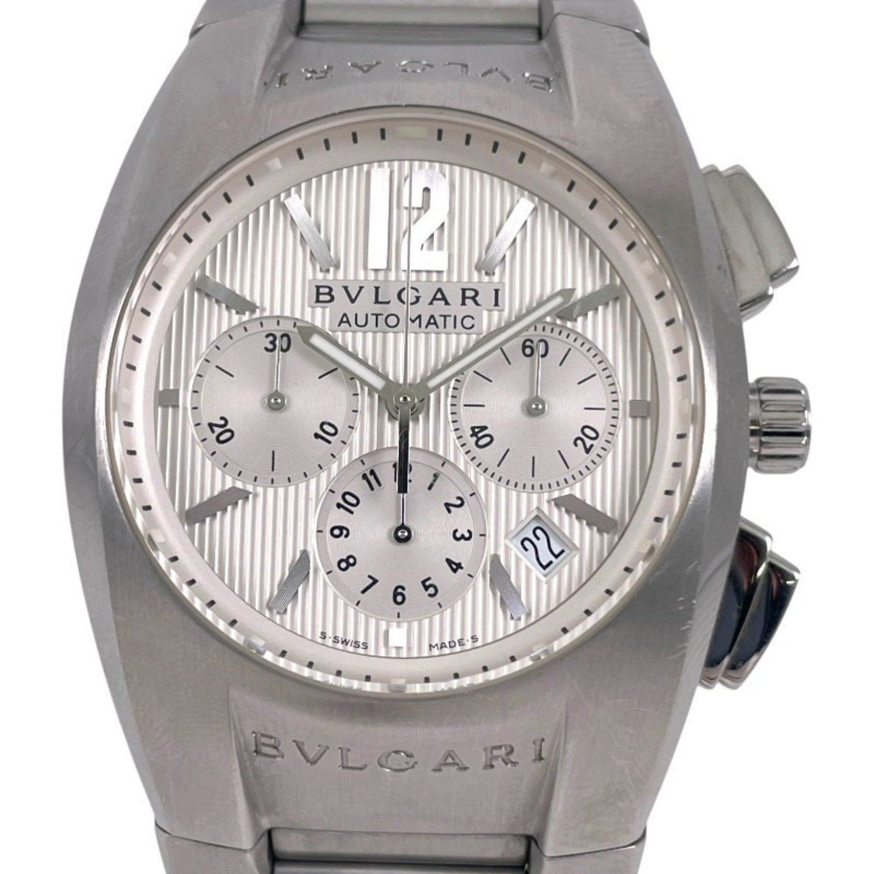 BVLGARI Ergon Chronograph EG40SCH Men's Stainless Steel Watch with White Dial and Date Display, Automatic Movement