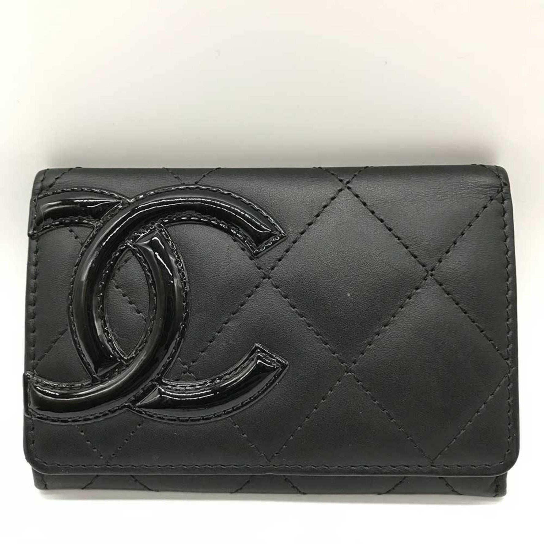 CHANEL Cambon Line Business Card Holder/Card Case Black Lambskin