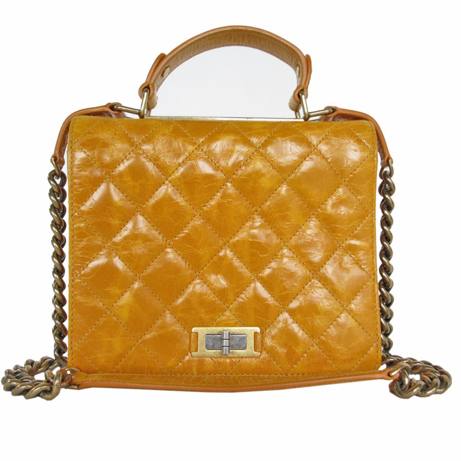 CHANEL handbag shoulder bag 2.55 leather metal yellow gold ladies