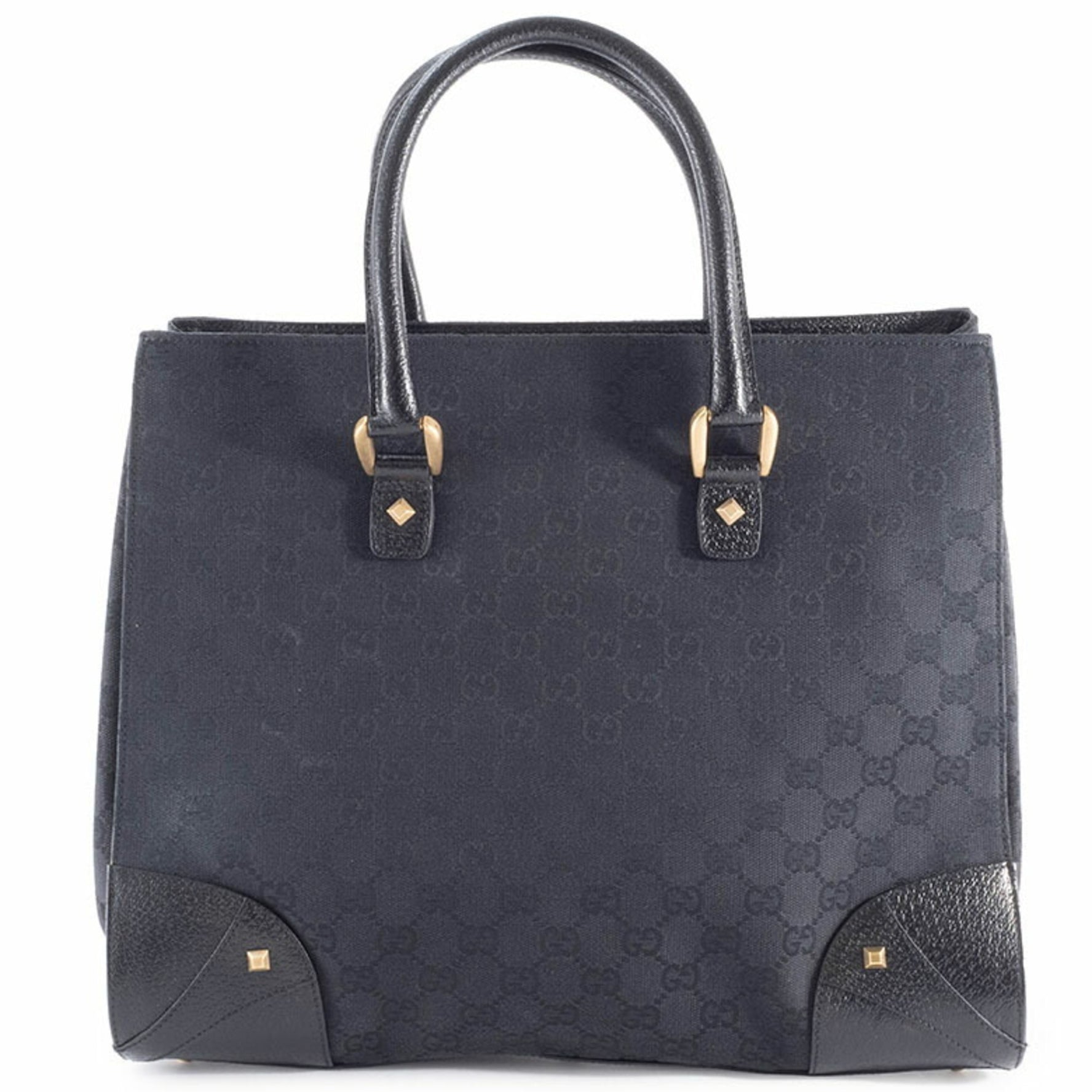 Gucci GG Canvas Tote Bag in Leather with Studs