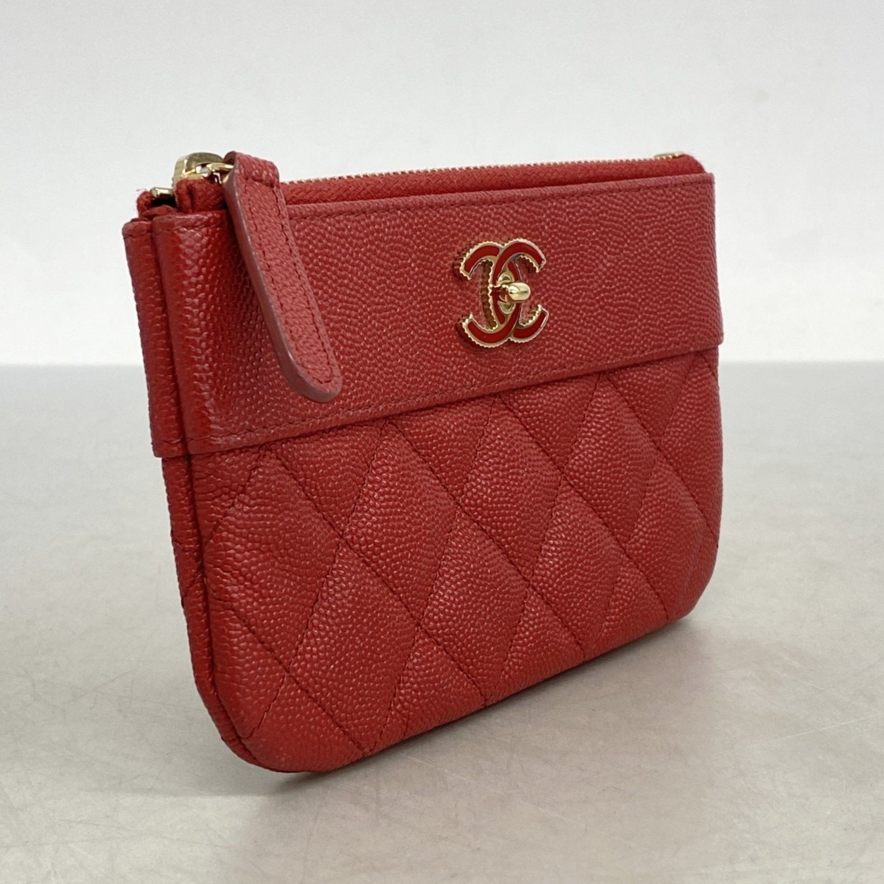 Chanel Wallet/Coin Case Matelasse Caviar Leather Red
