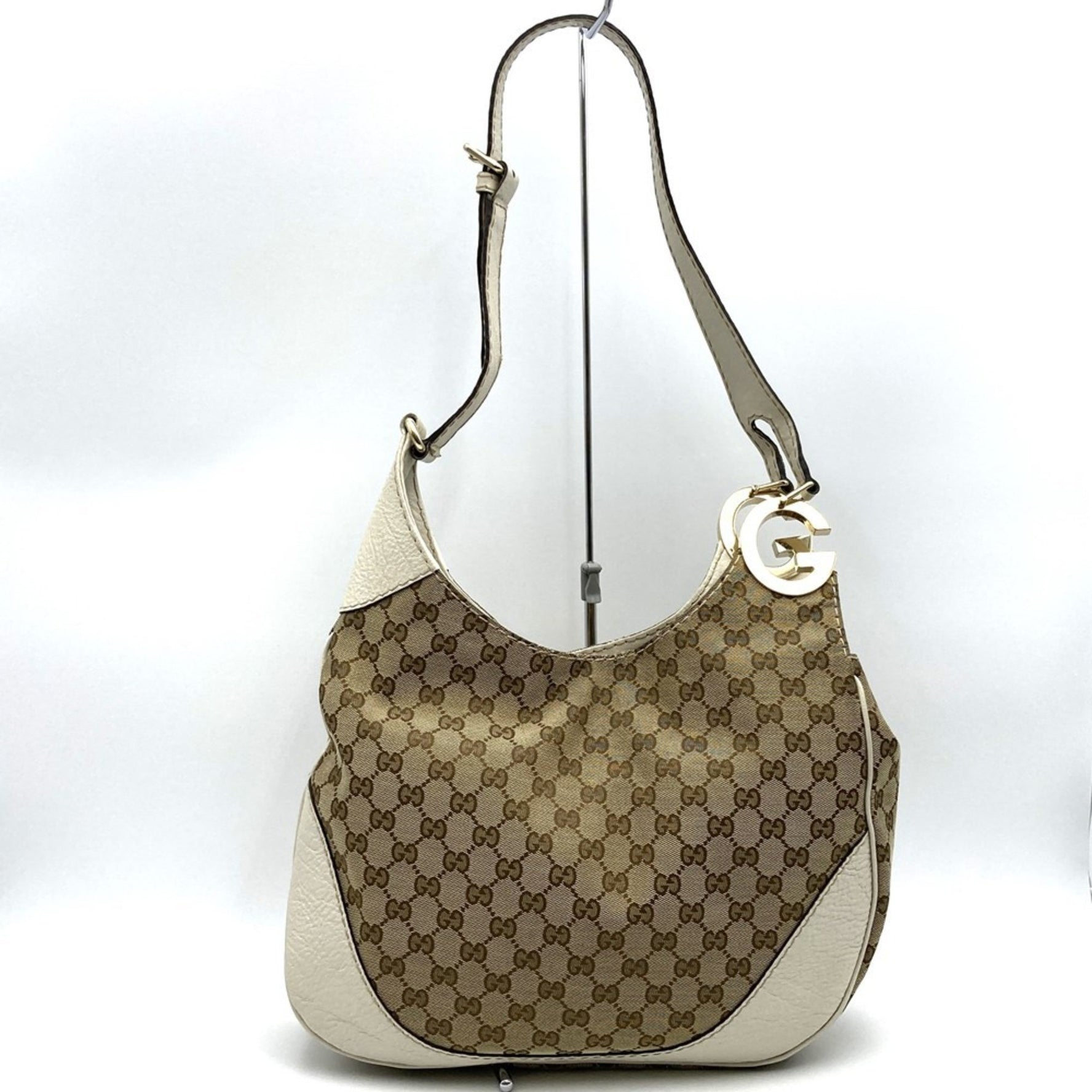 GUCCI Shoulder Bag GG Canvas Leather Beige Women's
